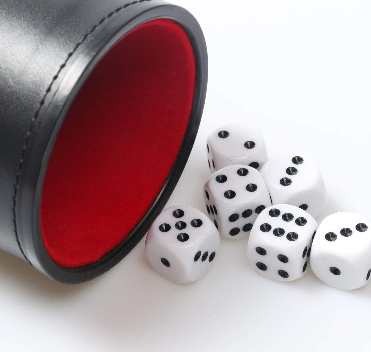 Felt Lined Pu Leather Dice Cup Set with 6 Dot Dices (Black, Pack of 1) image number 4