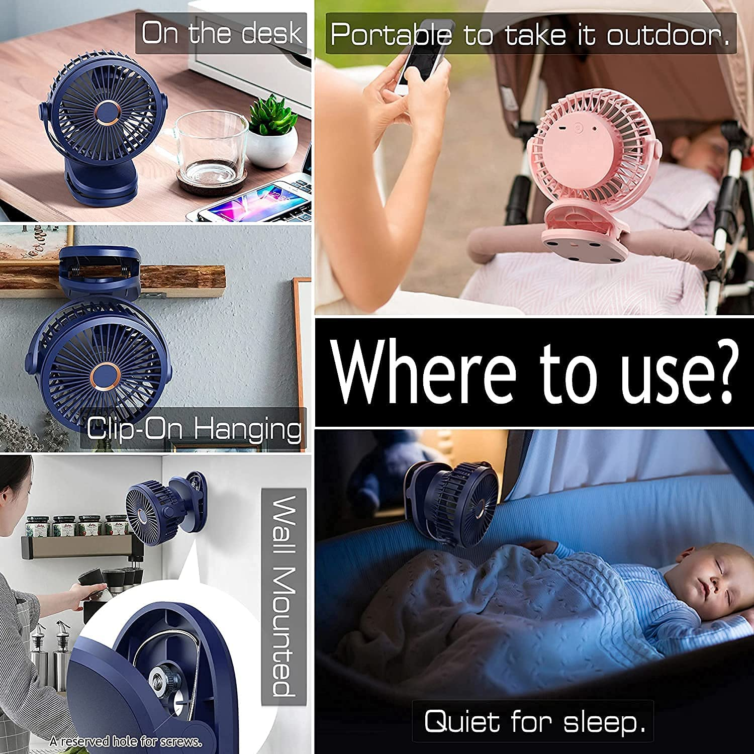 Portable Mini Clip on Fan, 10000Mah USB Rechargeable Battery Operated, Personal Small Desk Fan with 3 Speed & 270&deg; Rotate for Bedroom Home Room Stroller Table Camping image number 5