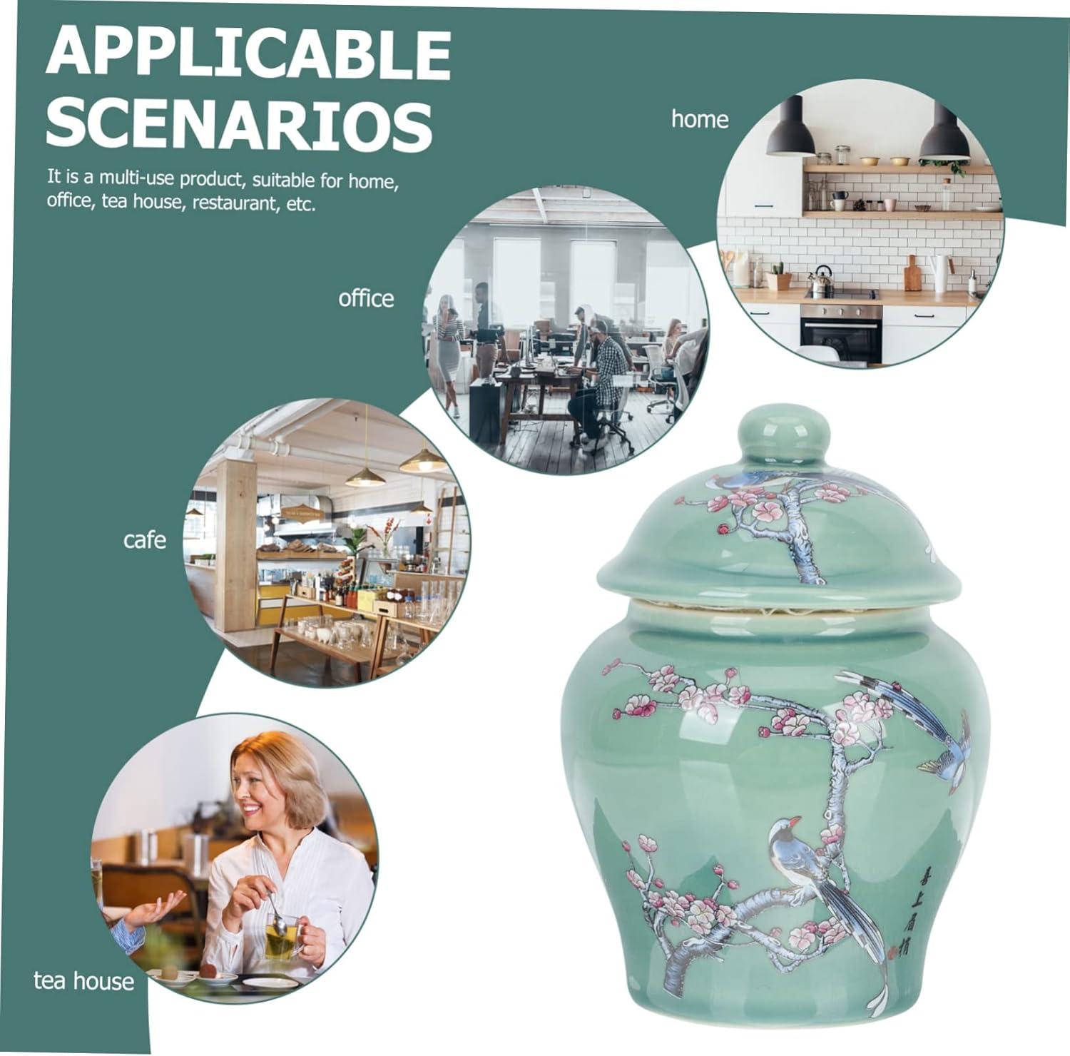 Mikinona Chinese Style Ceramic Tea Jar Small Sealed Loose Tea Container Oriental Food Canister for Home Kitchen Storage image number 2