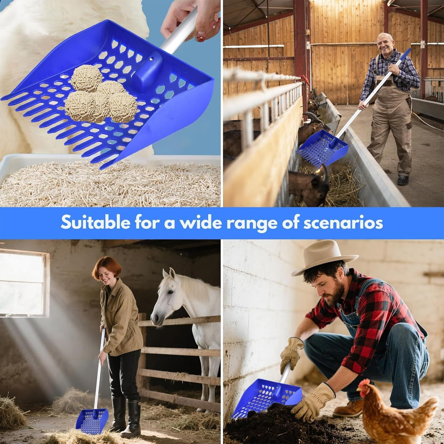 Poultry Litter Scoop - Farm Waste Remover, Detachable Aluminum Poop Cleaning Tool, Aluminum Alloy Cleaning Tool, Multi Animal Washing Gadget | Chicken Poop Scooper for Goats Pony Cats Dogs Farm Use image number 3