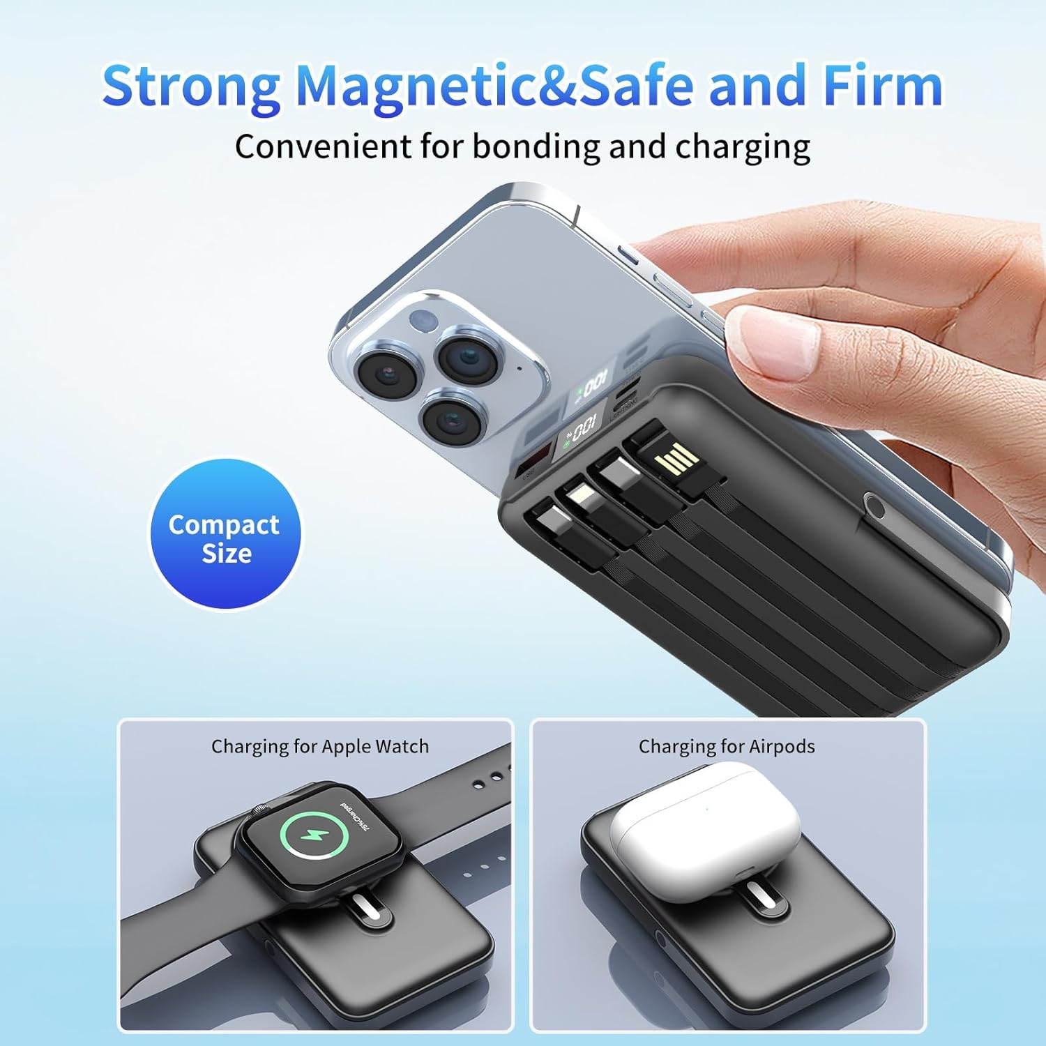 Power Bank 20000Mah, PD20W/22.5W Portable Charger, Magnetic Mobile Power Wireless Charger, Large Capacity Small Battery Pack Built in 4 Charging Cable, Powerbank for Iphone17/15/14/13 Series(White) image number 6