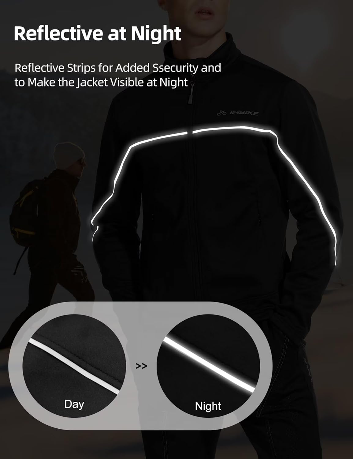 INBIKE Winter Men'S Windproof Thermal Cycling Running Jacket image number 3