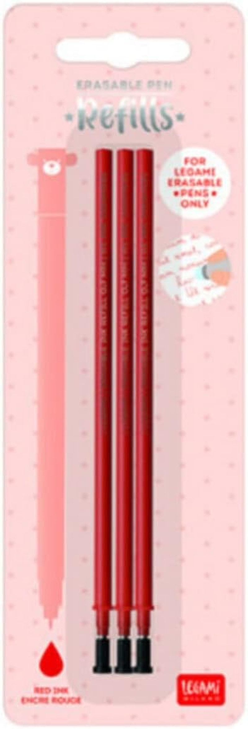 Legami - Erasable Gel Pen Refill Set of 3 - Height 13Cm - Thermosensitive Ink - Tip 0.7Mm