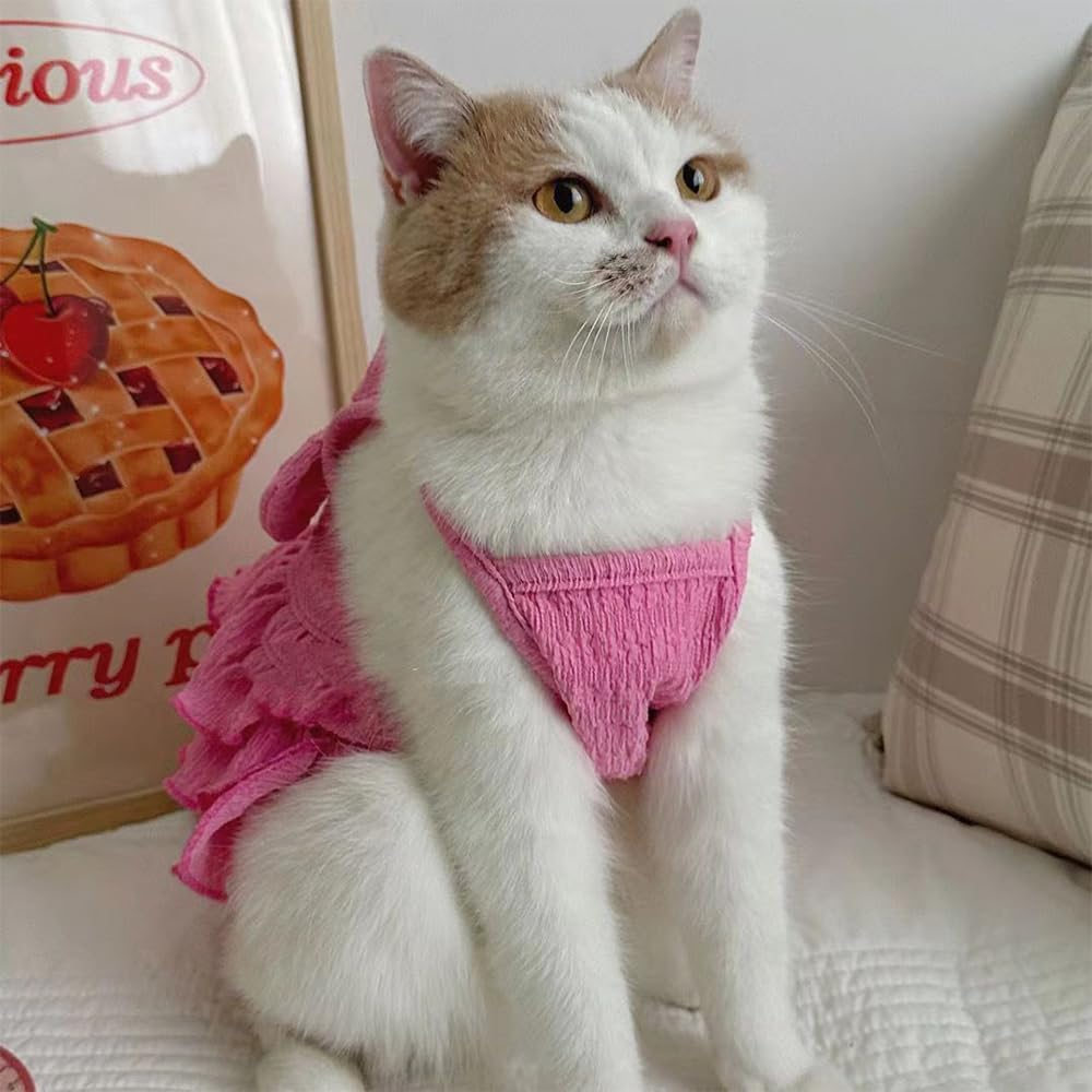 Cat Dresses for Cats, Pink Dog Dress for Small Dogs with Ruffles Bow Decor, Cute Summer Girl Clothes, Sleeveless Tiered Layer Cake Dress, Chihuahua Yorkie Outfit (Pink, M) image number 6