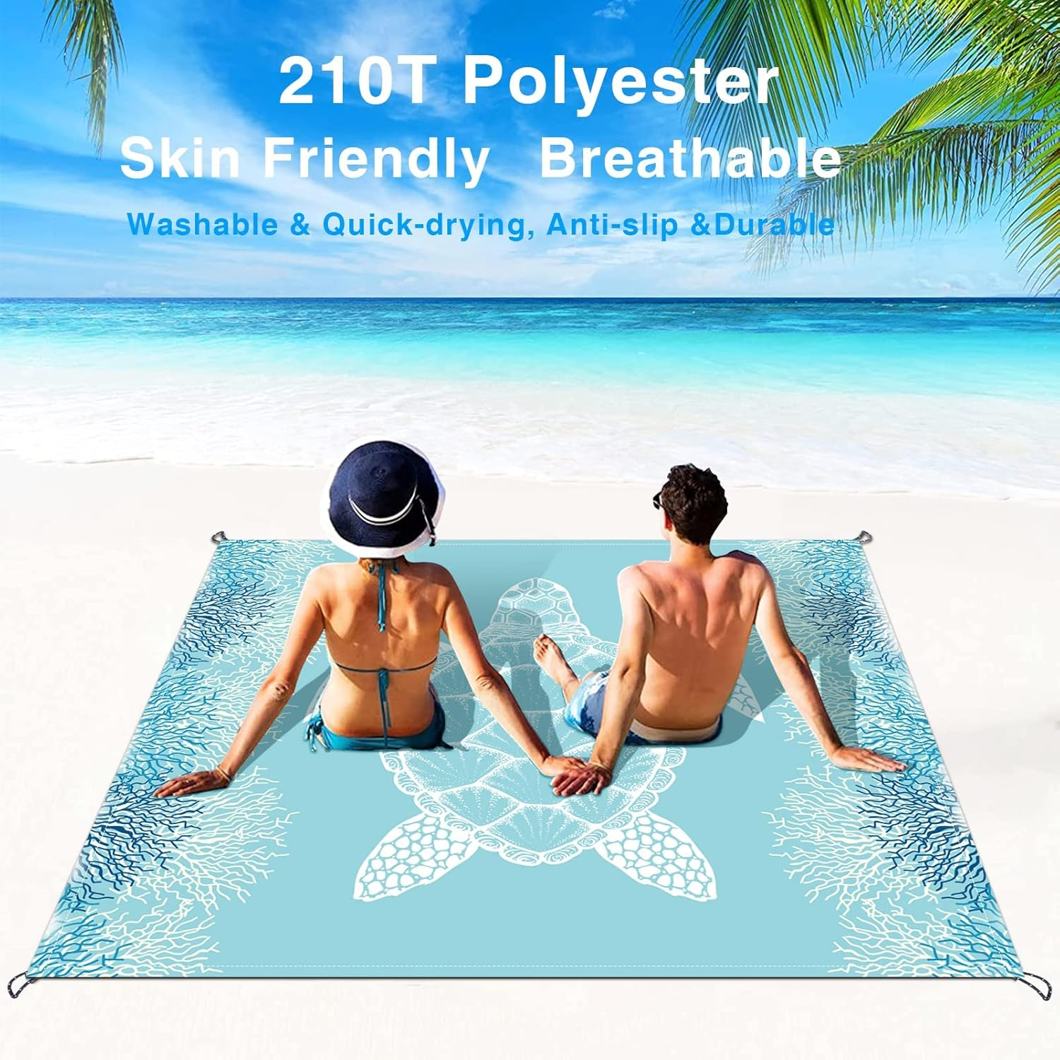 Beach Blanket Sandproof Large Beach Mat 4-6 Adults Oversized Lightweight Sand Free Beach Mat Waterproof Beach Blanket Portable Camping Blankets for Travel, Camping, Hiking (Sky Blue, 200 * 200Cm)
