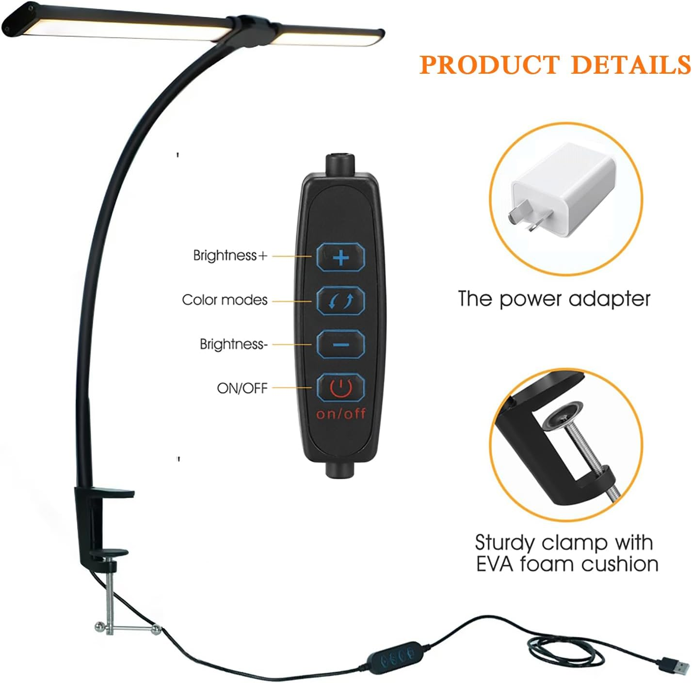 KEPHTH Led Desk Lamp for Office Home 76Cm Bright Double Head Desk Light with Clamp, Architect Task Lamp 30 Lighting Modes Adjustable Flexible Gooseneck image number 4