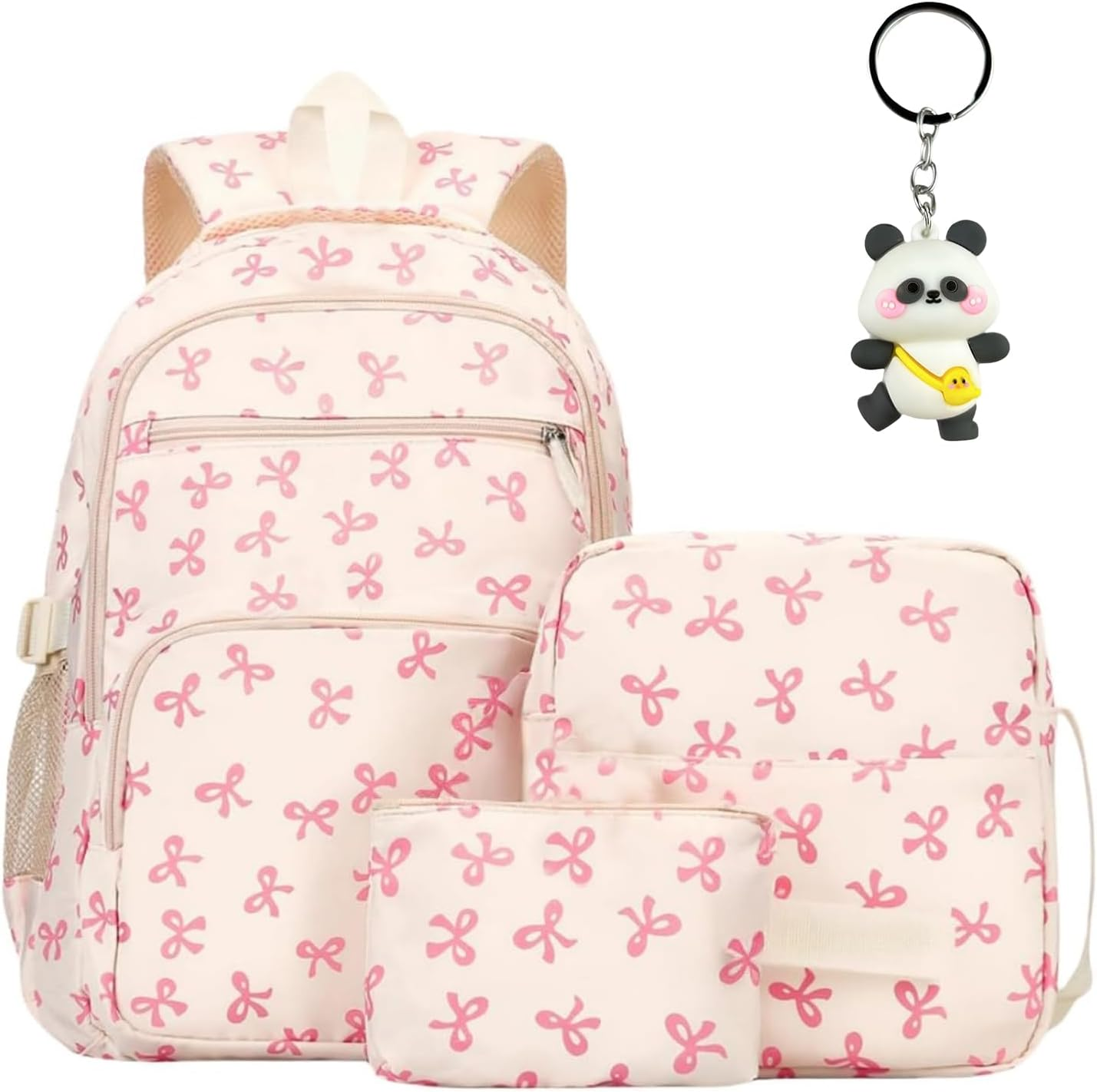 3PCS Bow School Bags for Girls, Cute Bows Backpack Set for School, Girls School Bag and Lunch Box Set, Kawaii Rucksack for Teenage Secondary Primary Middle School