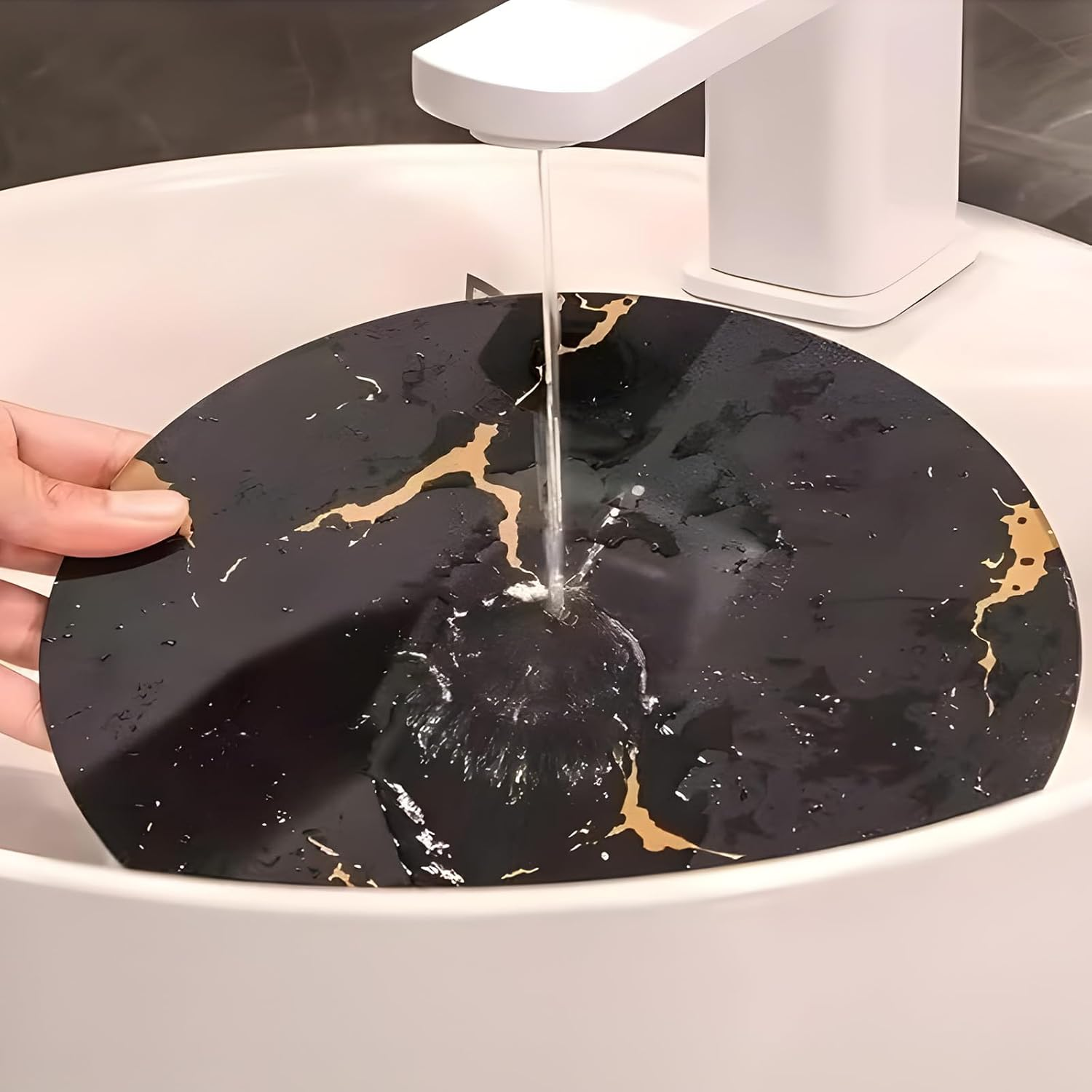 Bathroom Counter Organizer Holder, Luxury Cosmetics Storage Rack, Tray Dresser Stainless Steel Gold Shelf, 3 Tier Countertop Standing Storage Rack, Bathroom Washbasin Open Organiser(Black) image number 4