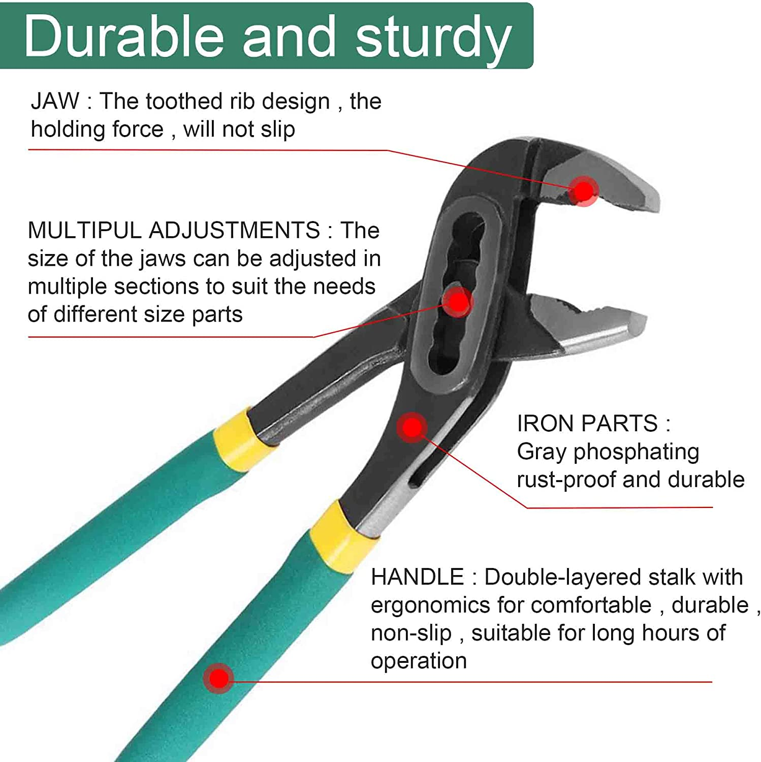 Plumbing Pliers, Adjustable Water Pump Pliers, Universal Groove Joint Pliers, 10-Inch，Well-Made, Robust and Durable, Suitable for Nuts, Bolts, Pumps and Pipes as Well as Basic Home Repairs. image number 5