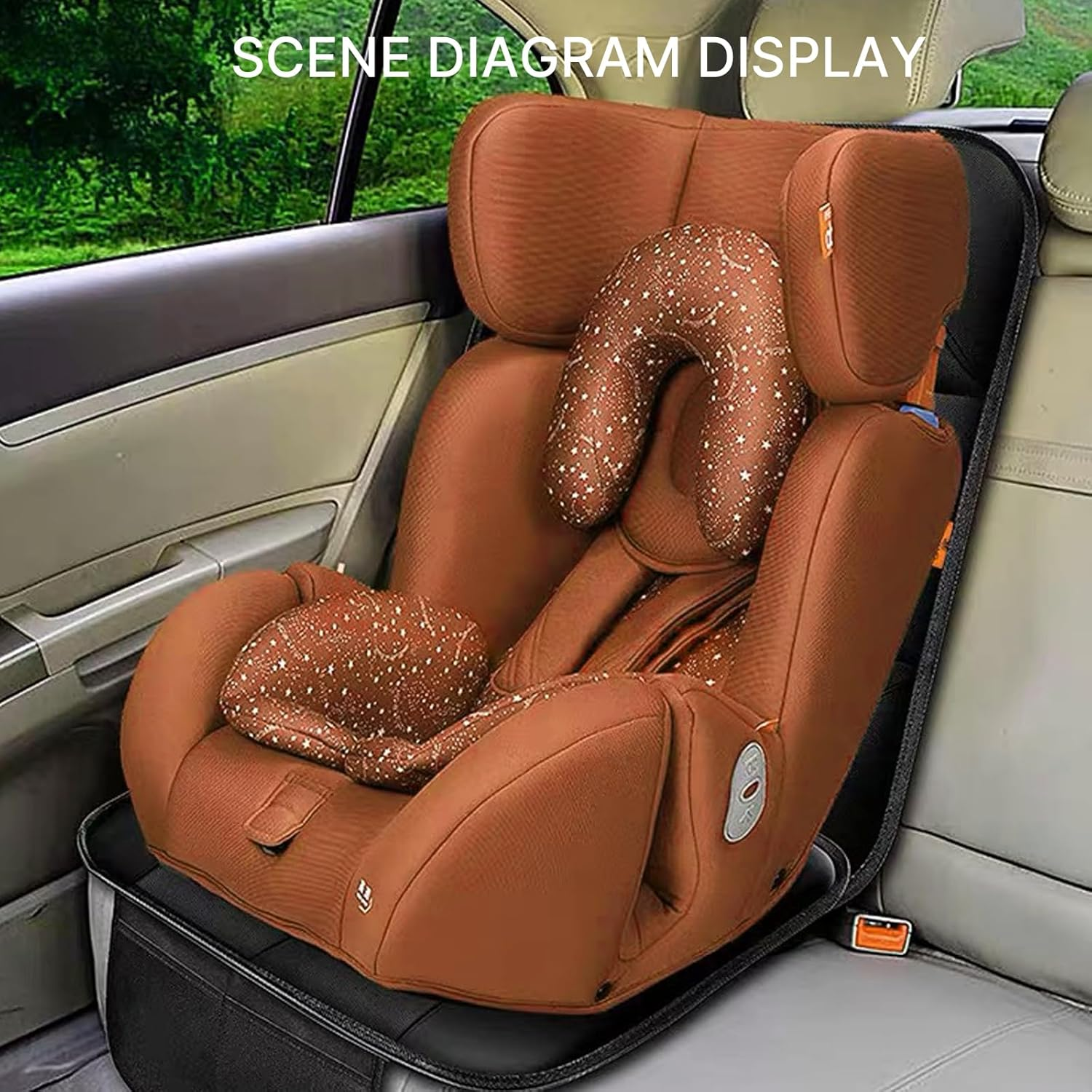 Car Seat Protector, Thick Padding Seat Protector under Baby Car Seat, 600D Waterproof Non-Slip Fabric Seat Cover for Child and Pet with Pockets (Black 1 Pcs)