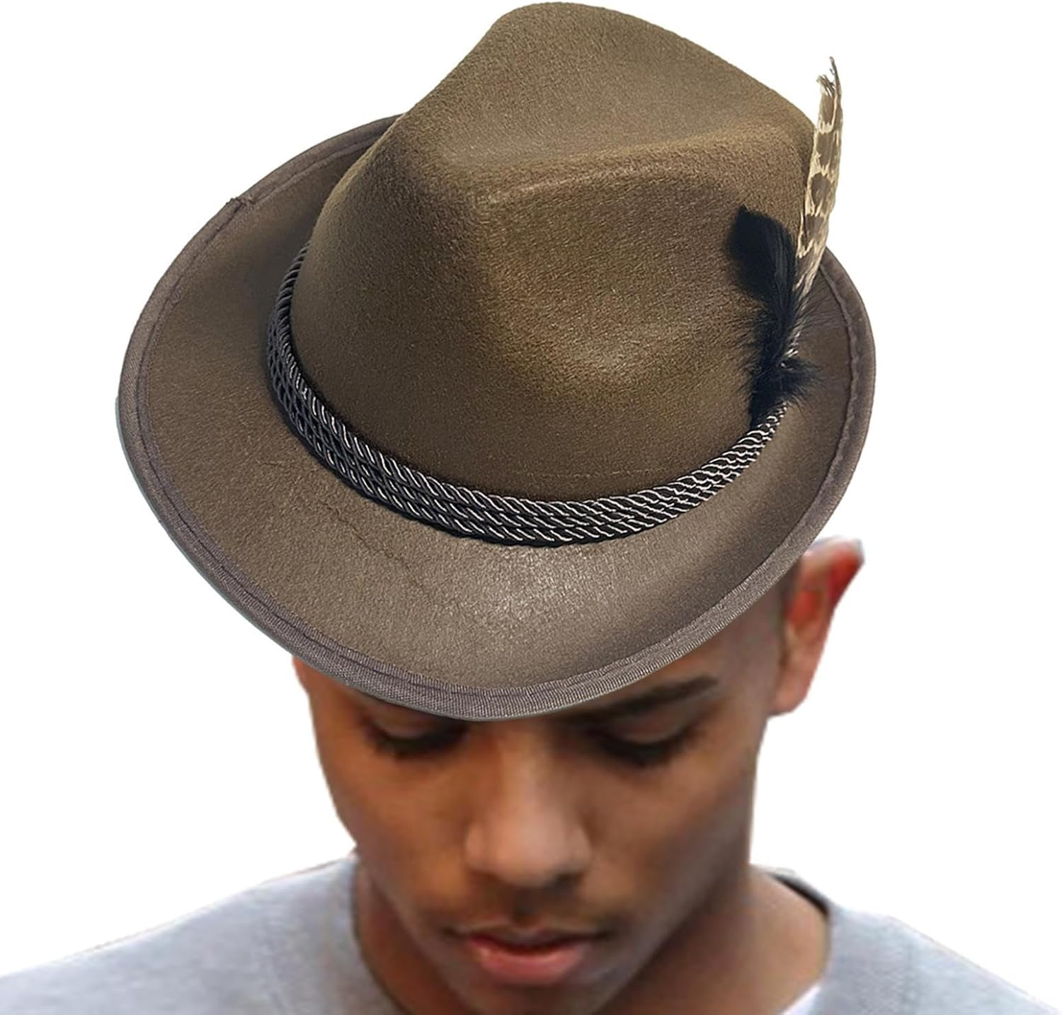 German Oktoberfest Bavarian Hat, Men Alpine Fedora, Oktoberfest Soft Hat with Feathers | Party Costume with Alpine for Adult | Bavarian Hats