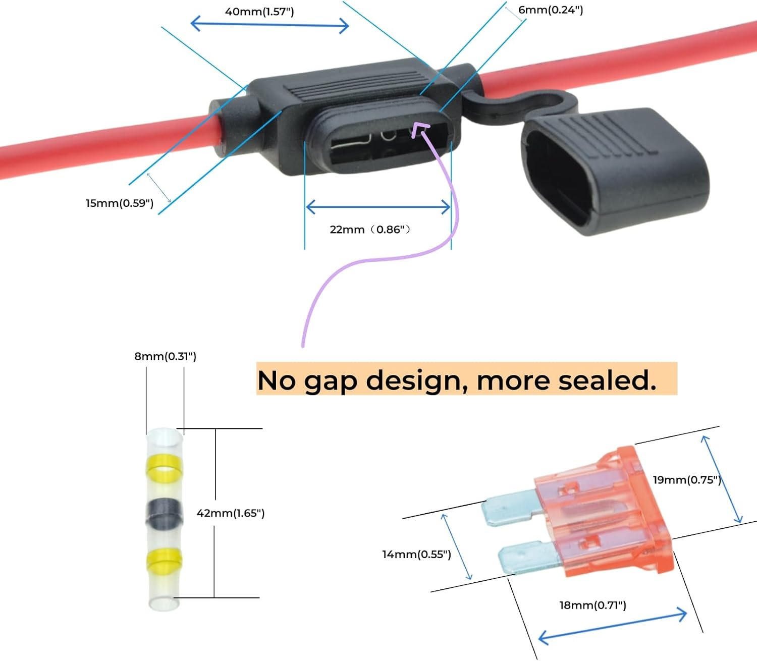 Wlzll 10 Gauge Fuse Holder Inline &ndash; 4 Waterproof Blade Fuse Holder Kit With10 AWG Heat Shrink Solder Seal Wire Connectors &ndash; Automotive Marine ATV RV Protection &ndash; 12V-24V Fuse Block Kit 4+10 Pcs image number 5
