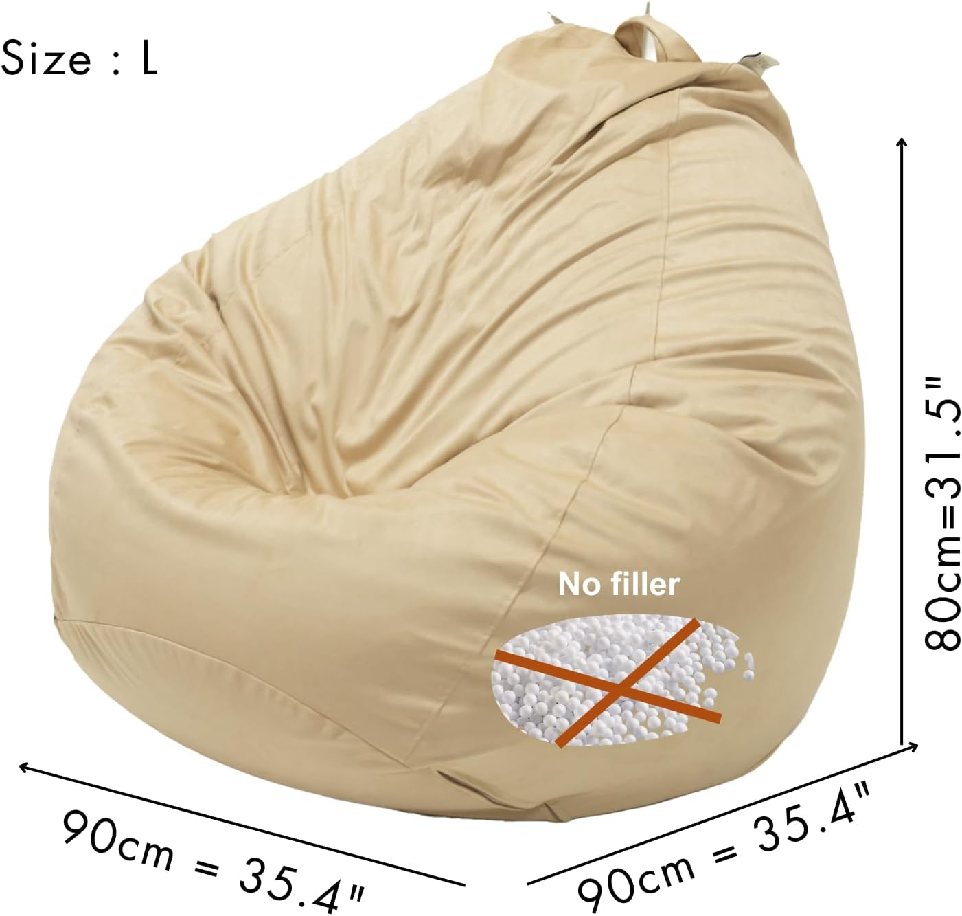 Beanbag Chair Cover with Liner Only Removable 3Ft (No Filler) Luxurious Microfiber Suede Beanbag Cover for Adults Indoor Pear Style Large - Light Brown - Black-Coverliner Only image number 7