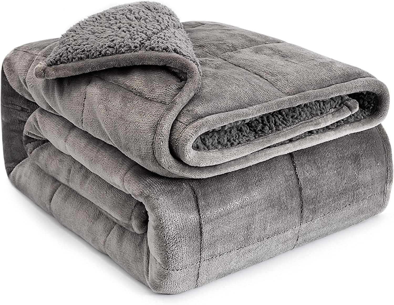 Anjee Sherpa Weighted Throw Blanket for Adults, Grey Flannel 15 Pounds Heavy Blanket, Twin-Size Super Soft Fleece and Sherpa Extra Warm Bed Blanket for Couch, Bed, Chair, Sofa,60 X 80 Inches，15 Lbs