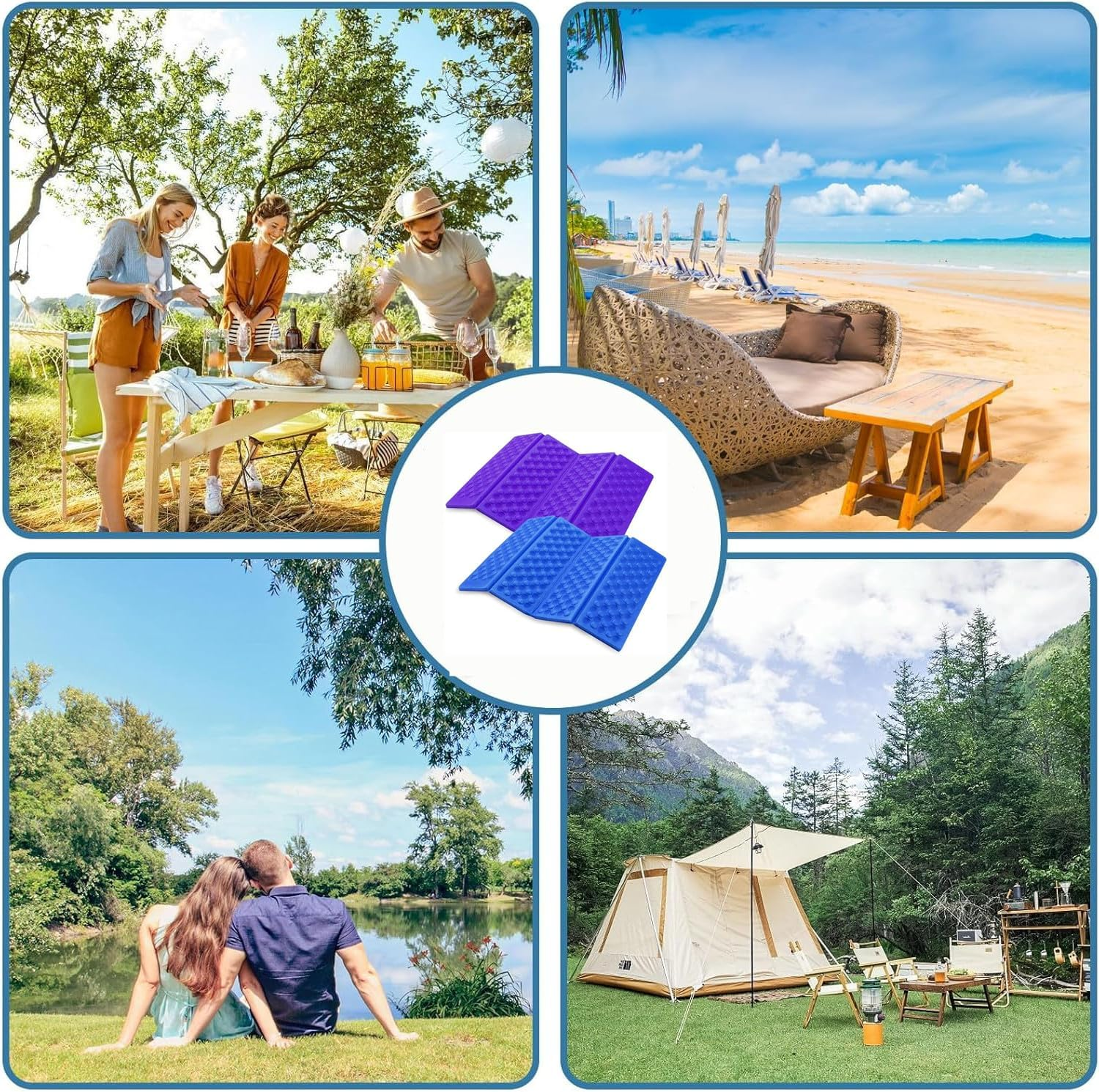 2 Pcs Foam Seat Portable Seat Cushion,Mini Waterproof Folding Mat Foam Sitting Pad,Outdoor Folding Sitting Pad for Pinic Hiking Backpacking Mountaineering(Purple+Blue) image number 4
