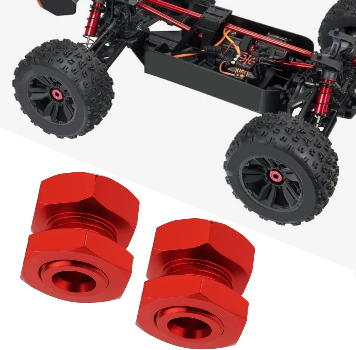 1Set 17Mm Aluminum 6Mm Extended Hub Hex Nut Kit Compatible with Arrma Kraton 4S BLX Compatible with Outcast 4S BLX Upgrade Parts(Red) image number 2