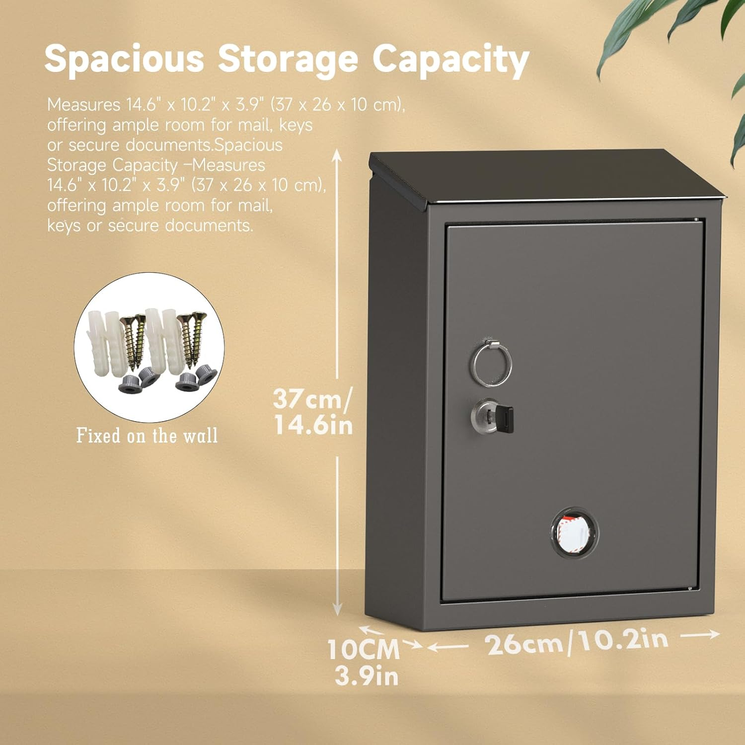 Wehere Wall-Mount Mailbox for Outside, Galvanized Steel Rust-Proof Mailboxes with Key Unlock, Key Drop Box, Large Locking Letter Box for House Porc, Front Door, Fence