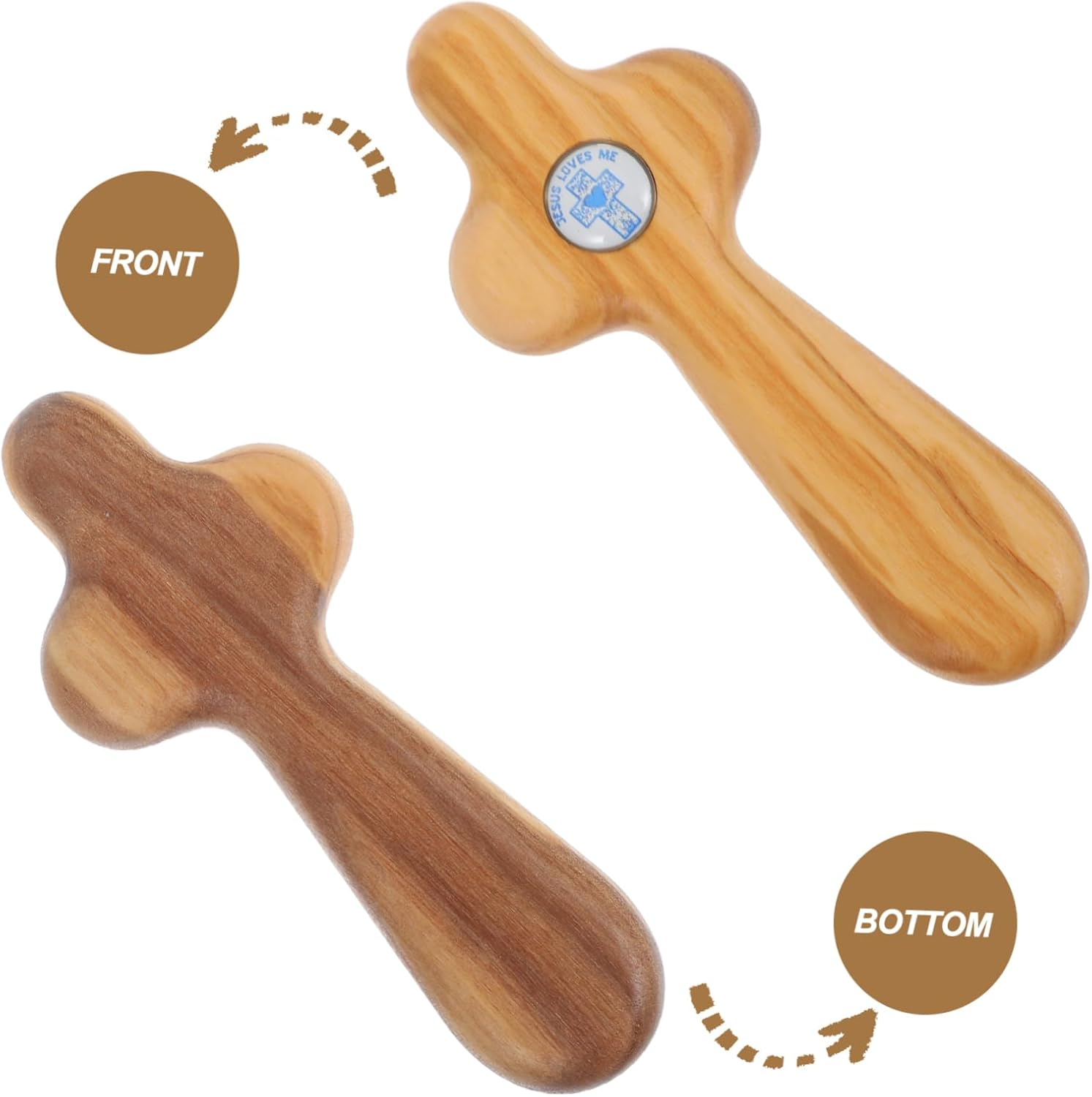 MUELODSIC Small Handheld Wooden Cross Olive Wood Christian Pocket Cross for Baptism Confirmation and First Communion Unique Religious Personal Reflection and Prayer image number 6