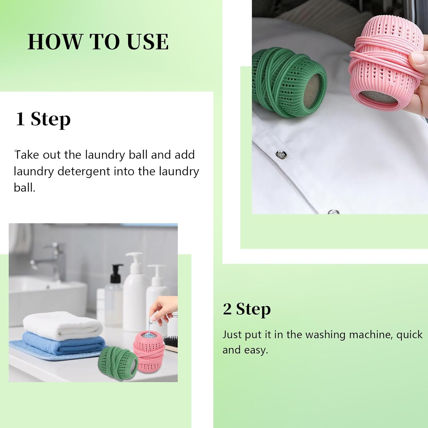 2 Pcs Reusable Washing Machine Lint Remover Balls, Anti-Entanglement Laundry Balls with Sponge for Deep Cleaning, Multi-Functional Eco-Friendly Washer Balls for Pet Hair & Lint Removal (Green & Pink) image number 6