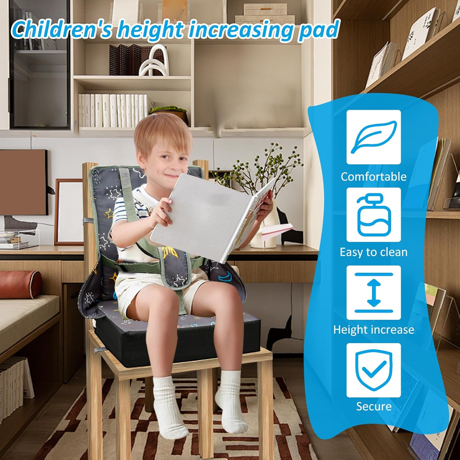 Fwqofvk Toddler Booster Seat with Adjustable Safety Buckle, Breathable Oxford Cloth Kid Dining Chair Increasing Cushion, Travel Booster Seat Pad for Dinning Table 32&times;32&times;43Cm Grey image number 1