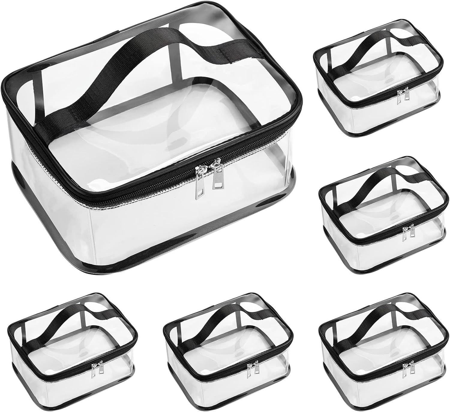 Saintrygo 6 Pcs 9.25 X 6.89 Inch Clear Cosmetic Bags Transparent Zipper Travel Bag with Zipper Toiletry Makeup PVC Bag Waterproof Portable Organizer Storage Pouch with Handle for Vacation Bathroom, Black Edge image number 4