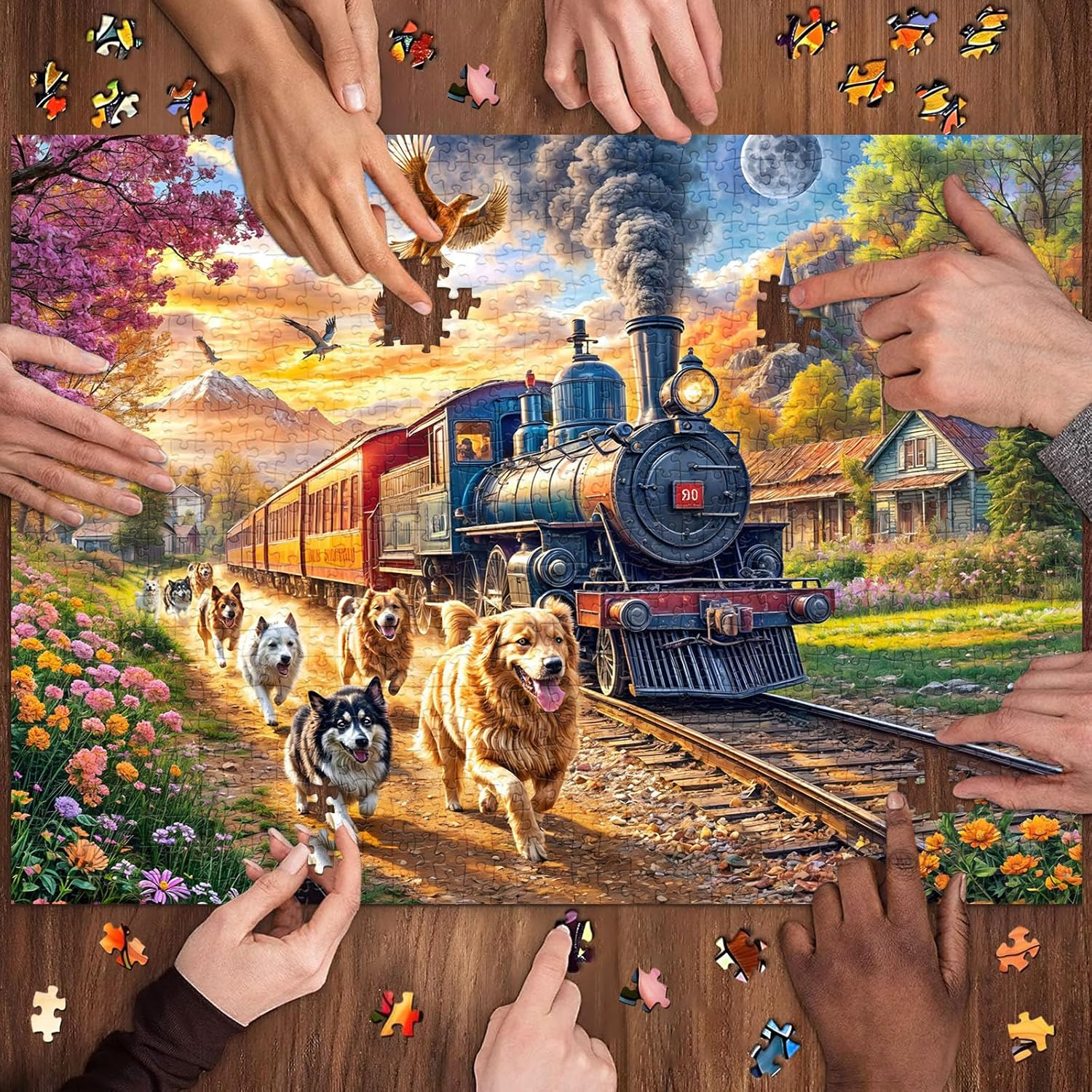 Jigsaw Puzzles for Adults 1000 Pieces, Interlock Perfectly Letter on Back No Dust, Home Decor Birthday Gift Toy for Men Women Elders Seniors, 1:1 Poster - Happy Train image number 1