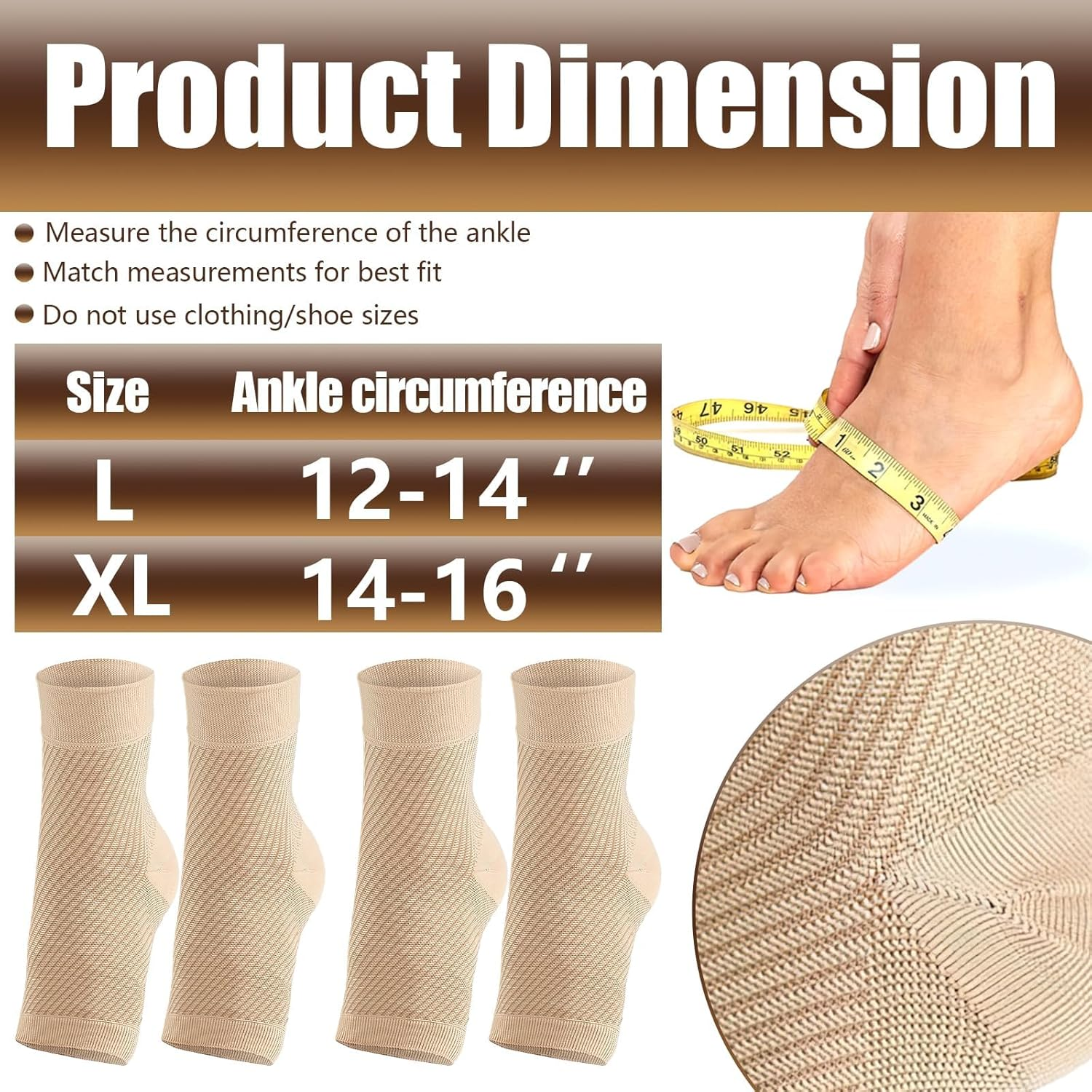 Ankle Brace Compression Sleeves, 2 Pack Open Toe Compression Socks for Swelling, Ankle Support Sleeve for Heel Spurs, Achilles Tendonitis, Plantar Fasciitis, Sprain (Beige L/XL)