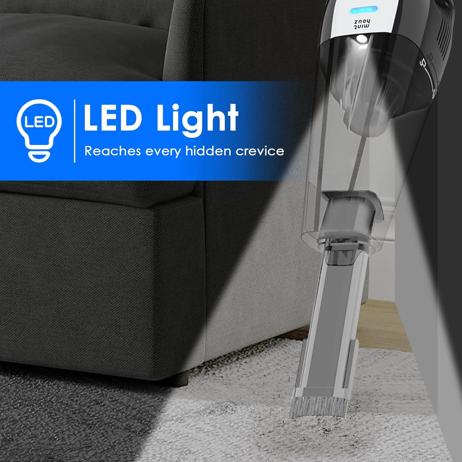 Minthouz Cordless Handheld Vacuum Cleaner - 10000Pa Strong Suction with 120W Motor, Portable Hand Vacuum with 20-30 Mins Runtime, LED Light for Car, Home & Office Cleaning image number 6
