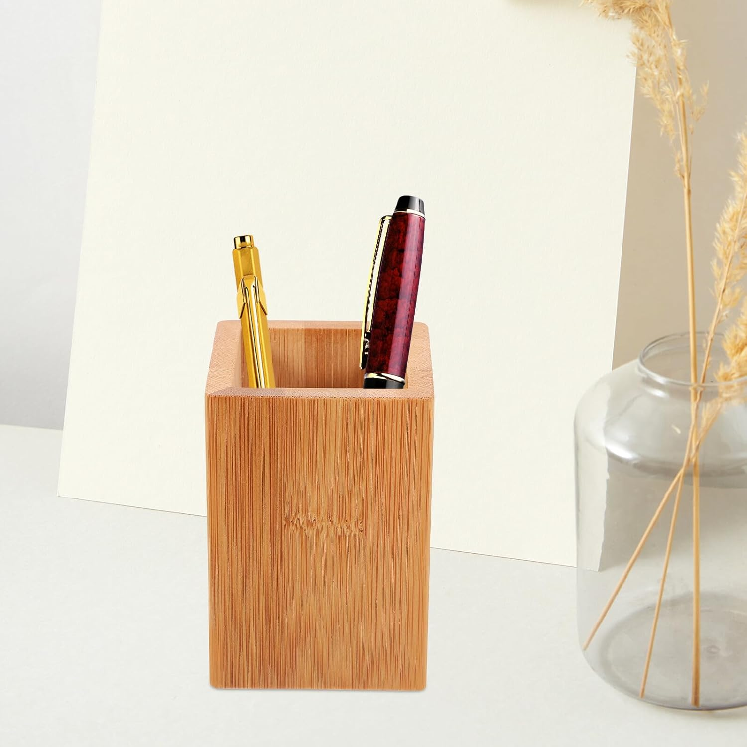 HORIALENCE 2Pcs Bamboo Pen Holder Small Desktop Organizer for Pens Makeup Brushes Multipurpose Pencil Storage Container for Home Office Desk Accessories
