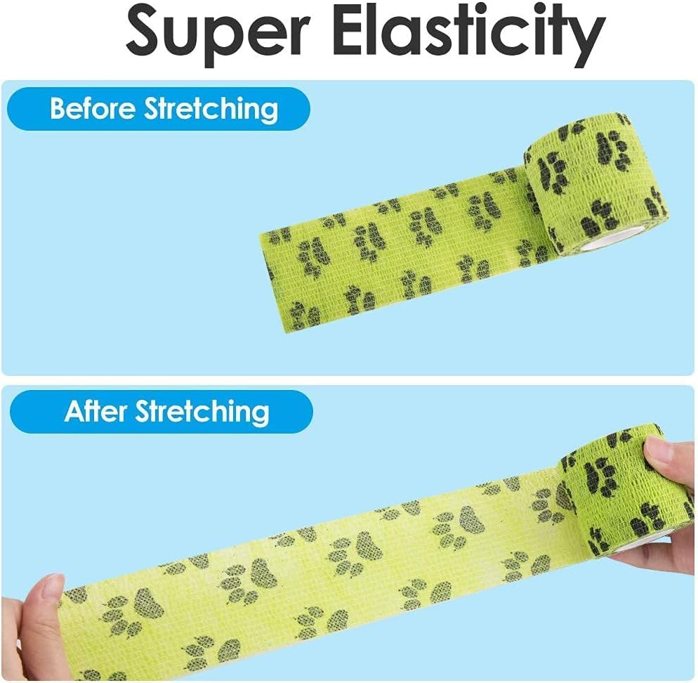 Pet Self Adhesive Bandage, 5CM Pet Vet Wrap Tape Non-Woven Cohesive Gauze Rolls for Wrist Healing Ankle Sprain & Swelling (Dog'S Paw, 12 Rolls)