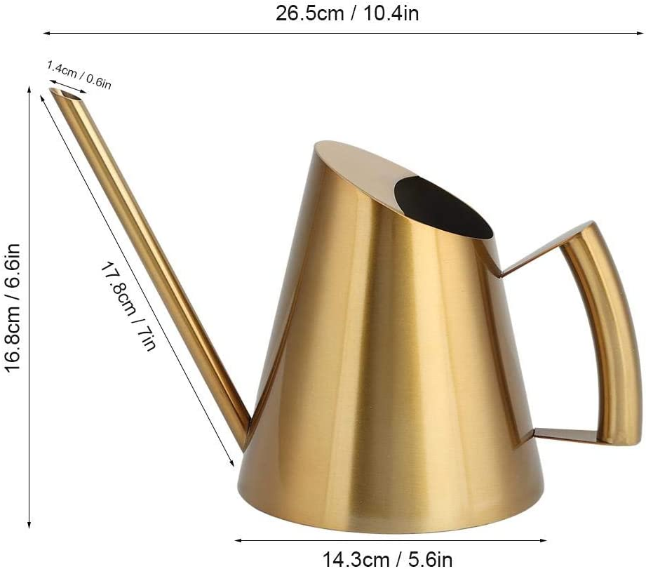 Long Gold Stainless Steel Watering Can (1500Ml) - Sprinkle Pot with Long Mouth for Indoor Outdoor Gardens, Flowers, Succulents, Hanging Plants image number 2