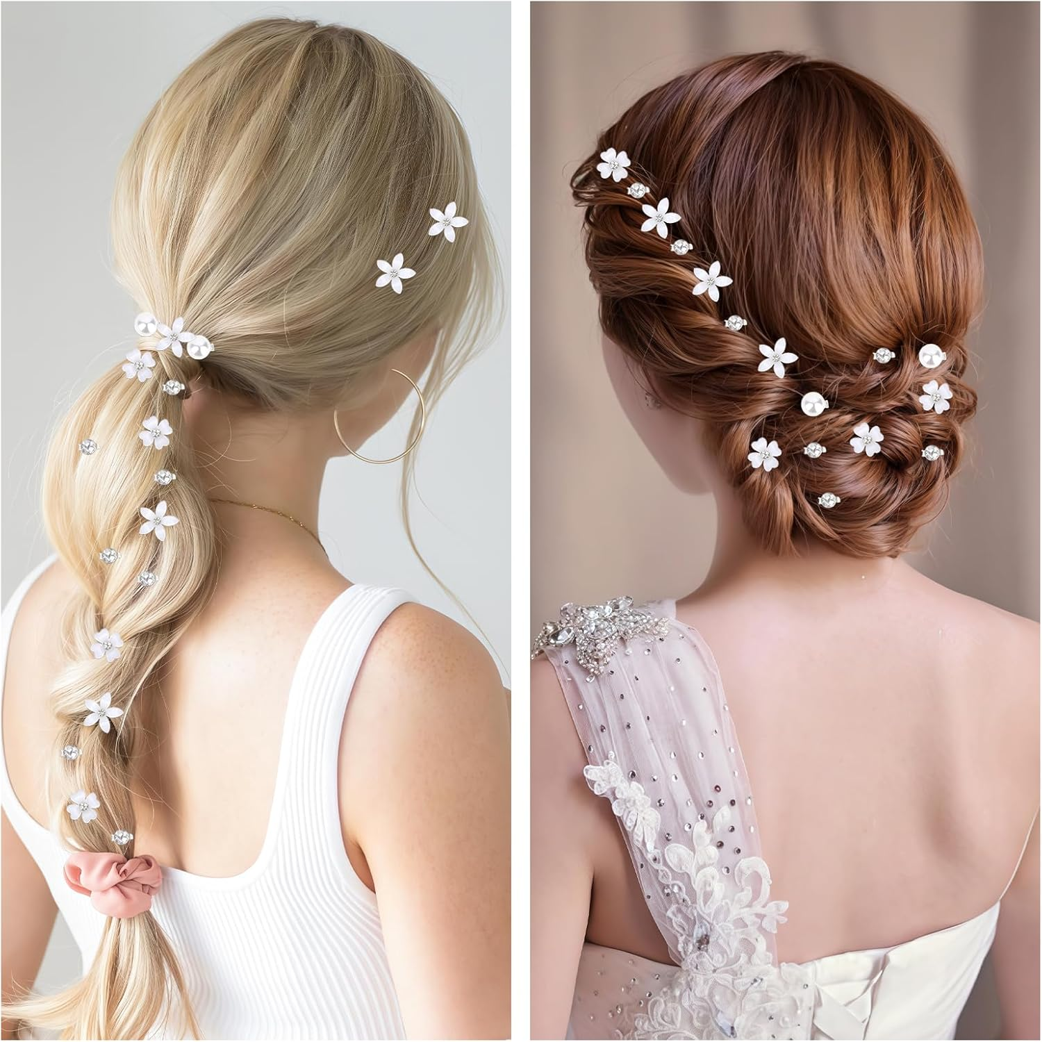 Pack of 20 Mini Flower Hair Clips with Rhinestones, Mini Hair Accessories Wedding, Flowers Hair Clip Small, Bridal Hair Clips Flowers, Small Mini Hair Clips Flowers White for Girls and Women image number 6