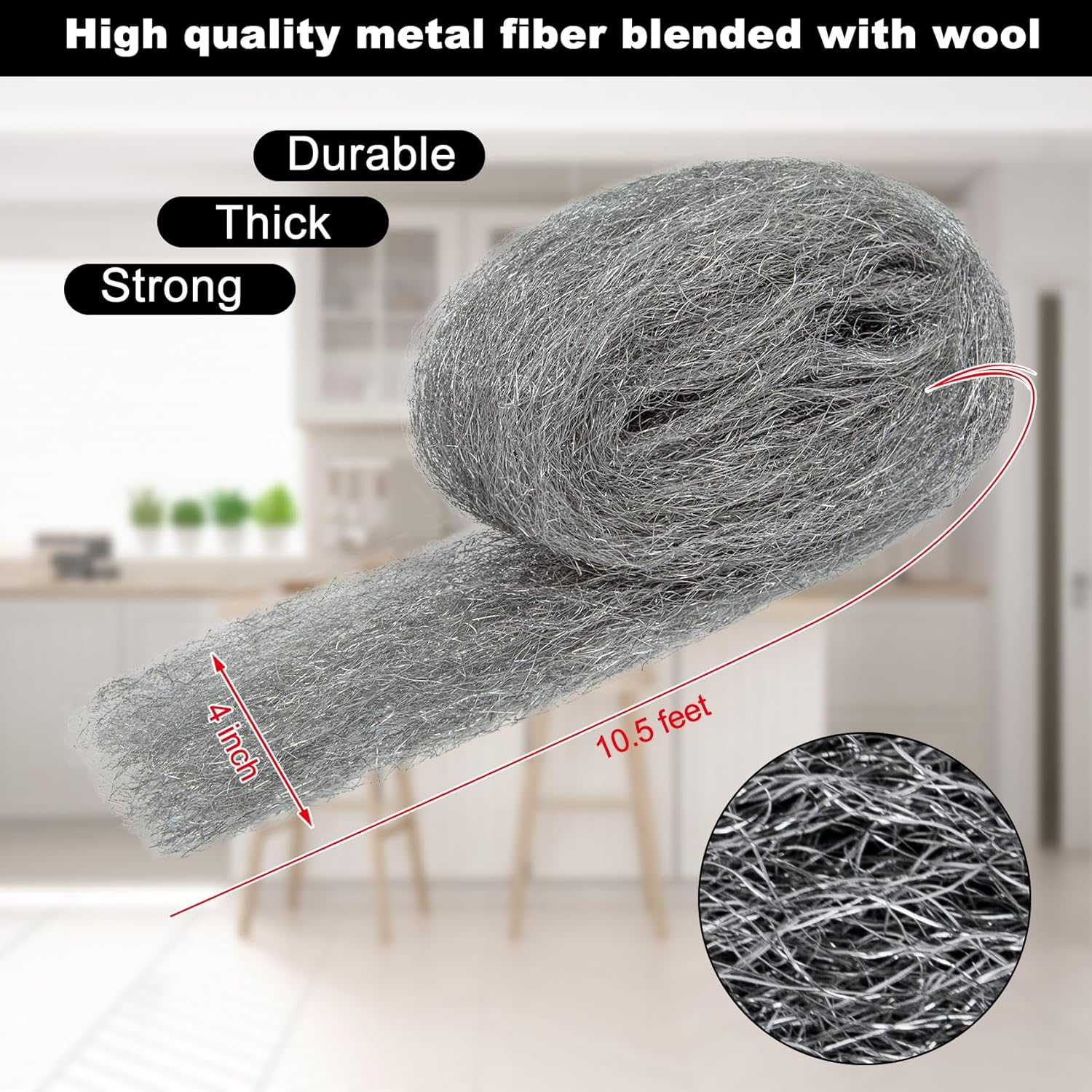 Steel Wool Mice Control 4'' * 42' Total Rodent Control Fill Fabric, Steel Wool Pads Mouse Blocker, Hole Filler Keep Mice Away from Holes Wall Cracks Gaps(4 Rolls) - Copper image number 7