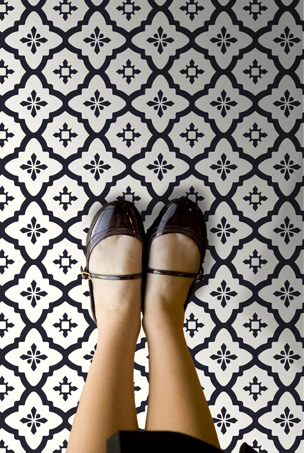 Floorpops FP2480 Comet Peel & Stick Tiles Floor Decal, Black