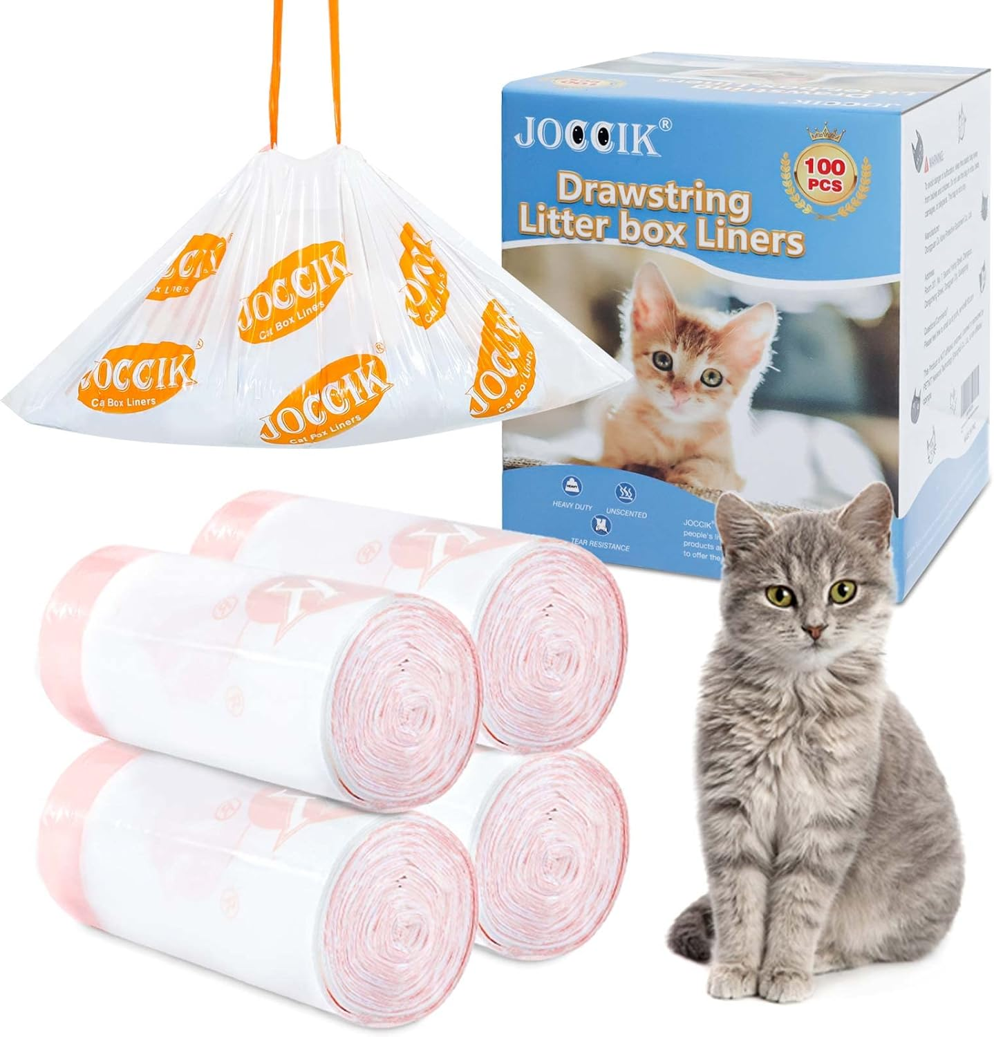 Drawstring Litter Liner Bags Compatible with PETKIT PURA X/MAX, 100 Count Tear Resistant Waste Drawer Liners for Automatic Cat Litter Boxes image number 6