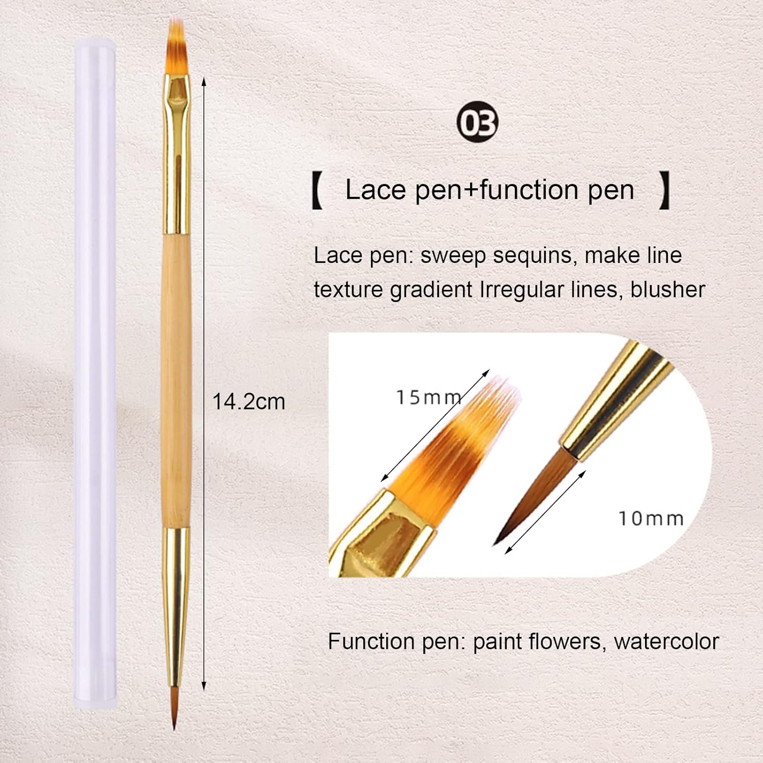 Lacymc Nail Brushes, 3 Pieces Fine Nail Brushes for Nail Art Decoration, 2 in 1 Nail Polish Brush Set for Applying UV Gel, Decorating Acrylic False Nails, Yellow