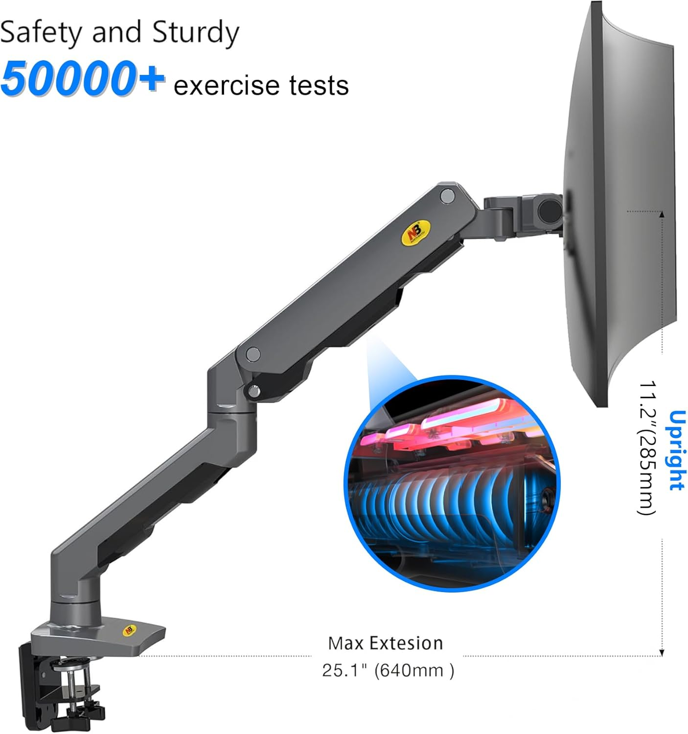 NB North Bayou Monitor Stand Desk Mount for Curved Screens 27"-45"-16KG, Full Motion Heavy Duty Desk Gas Spring Monitor Arm with Heavy Weight Capacity16Kg Gaming Monitor Stand (G60 Gunmetal) image number 5