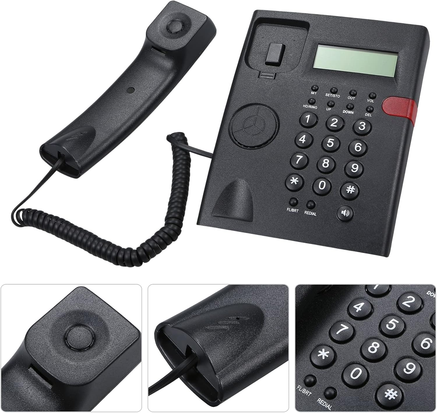 ACAGALA Desktop Battery-Free Landline Telephone with Caller Identification Adjustable LCD Screen Brightness Black(Us Telephone Line) image number 5