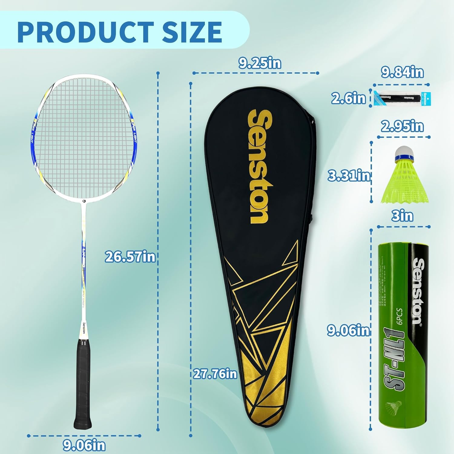 Senston Badminton Racket Set of 2 Graphite Shaft Badminton Racquet Set Including Badminton Bag,2Badminton Shuttlecocks, 2 Badminton Grips