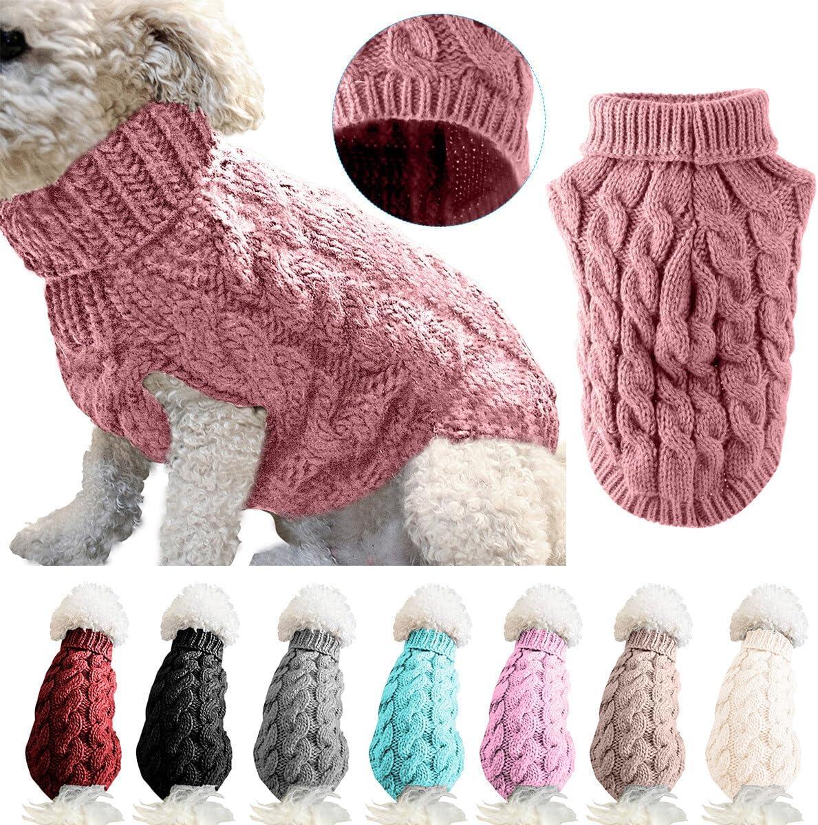 LASIEYO Dog Jumper, Small Dogs, Turtleneck Knitted Jumper, Winter Warm Dog Jumper, Pet Warm Jumper for Small Dogs (L) image number 4