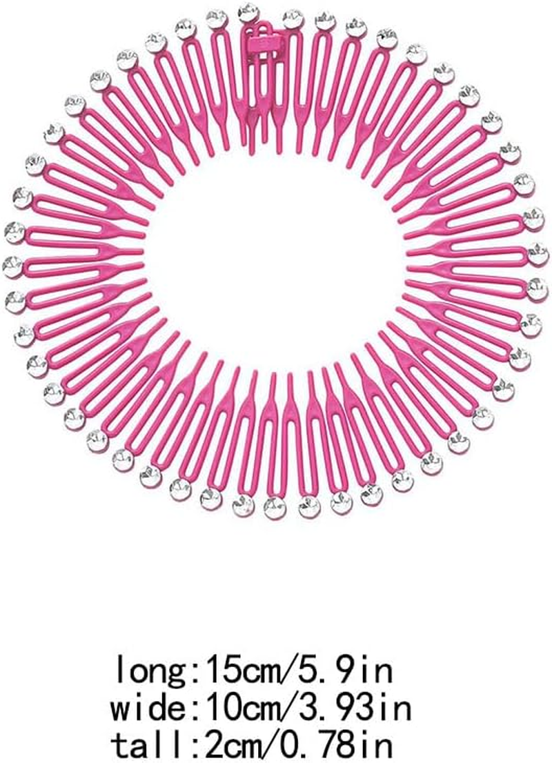 Full Circular Rhinestones Stretch Comb Flexible Circle Combs Hairband Holder Head Band Party Hairdressing Headwear Rose Red - Clear image number 5