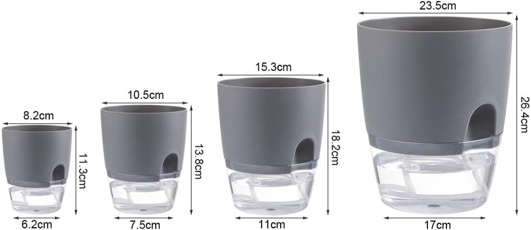 Self Watering Planter Pots for Indoor Plants, 3 Pack African Violet Pots, Succulents, Herbs with Wick Rope (Grey, 13.8X10.5Cm) image number 1