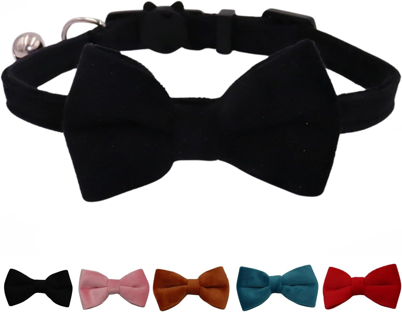 Cat Collar Breakaway with Bell and Removable Bow Tie Safety Buckle Velvet Adjustable 7-11 Inches for Kitten Cats (Blue)