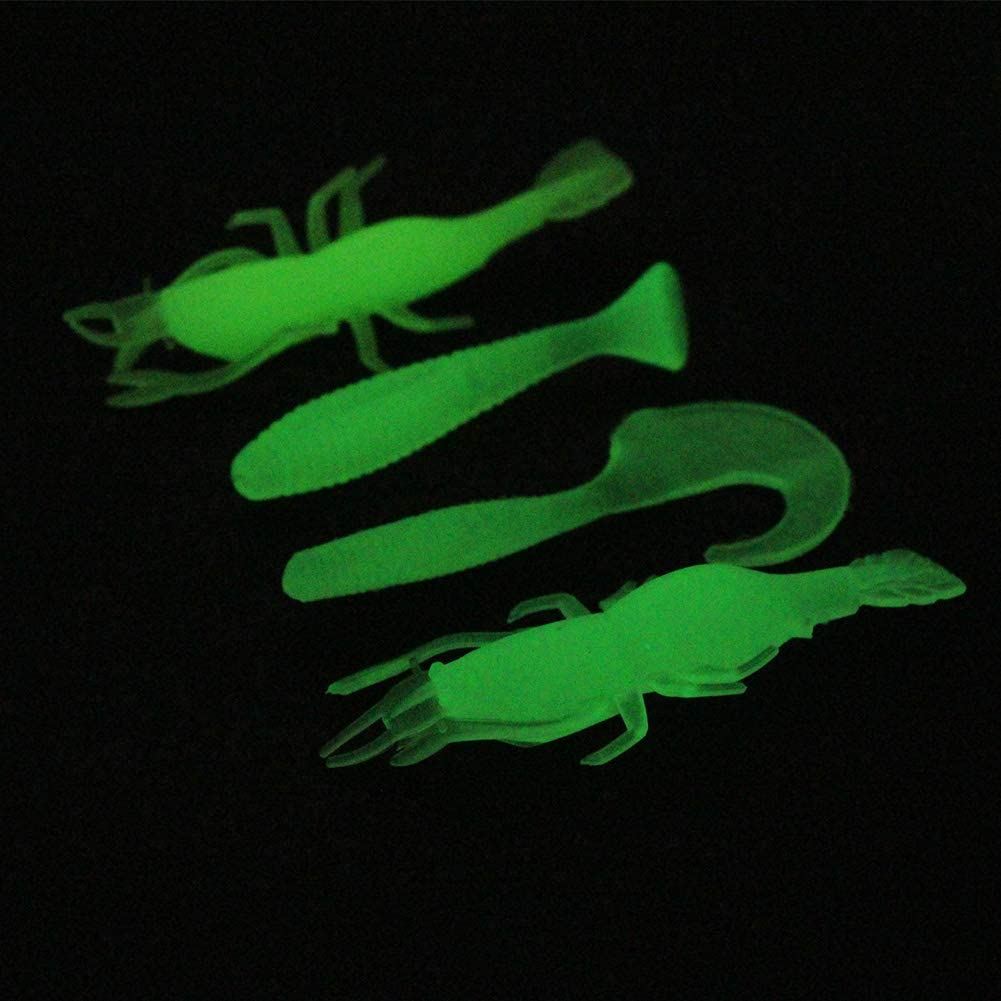 Fishing Grubs Paddle Tail Swimbaits Luminous Shrimp Soft Lures Kit for Bass Trout Walleye (115PCS) image number 2