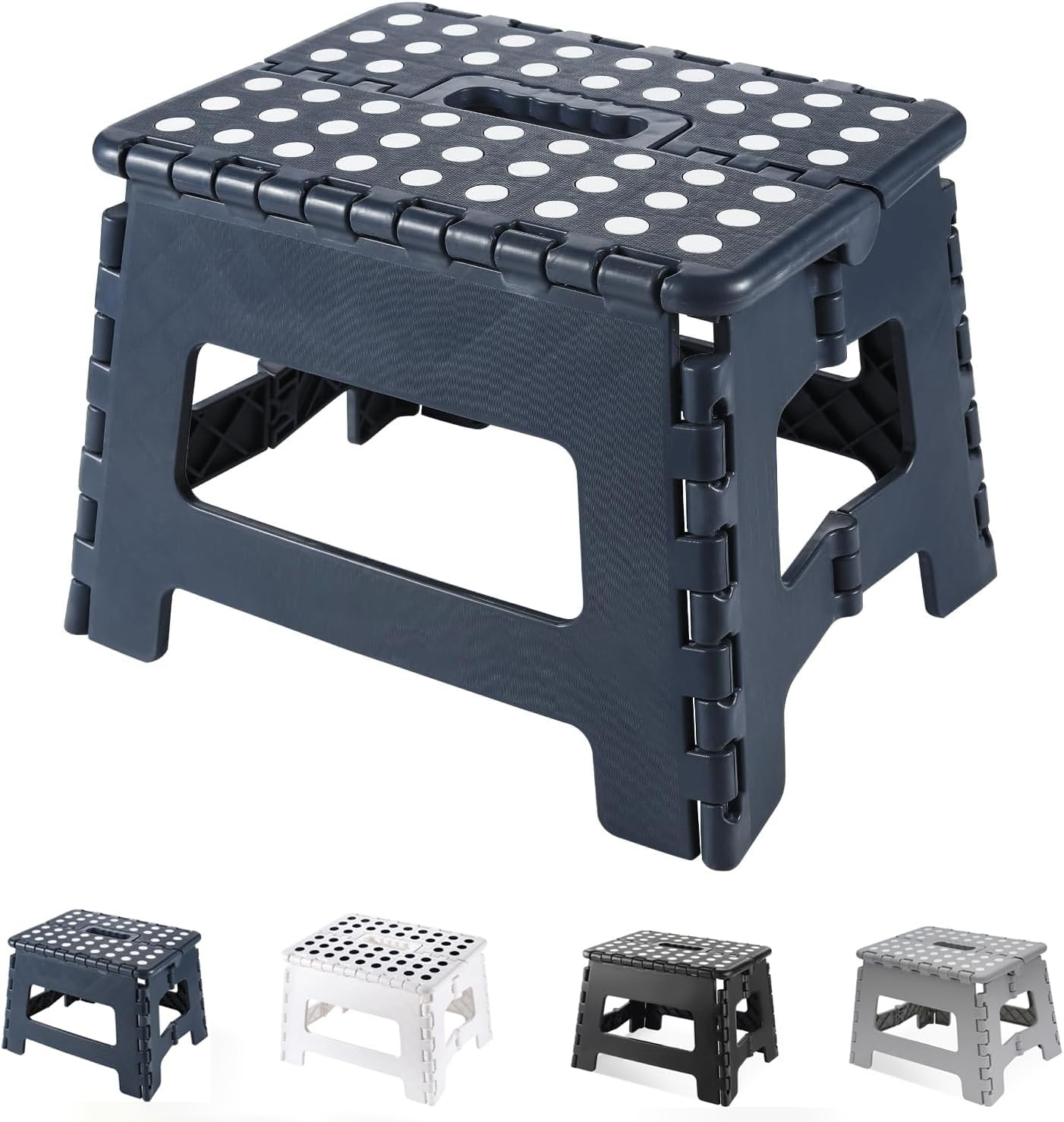 Folding Step Stool, 9 Inch Plastic Foldable Step Stool for Kids Adults - Holds up to 330 Lbs Foot Stool with Non-Slip Surface, Carry Handle for Kitchen Bathroom Bedroom (White)