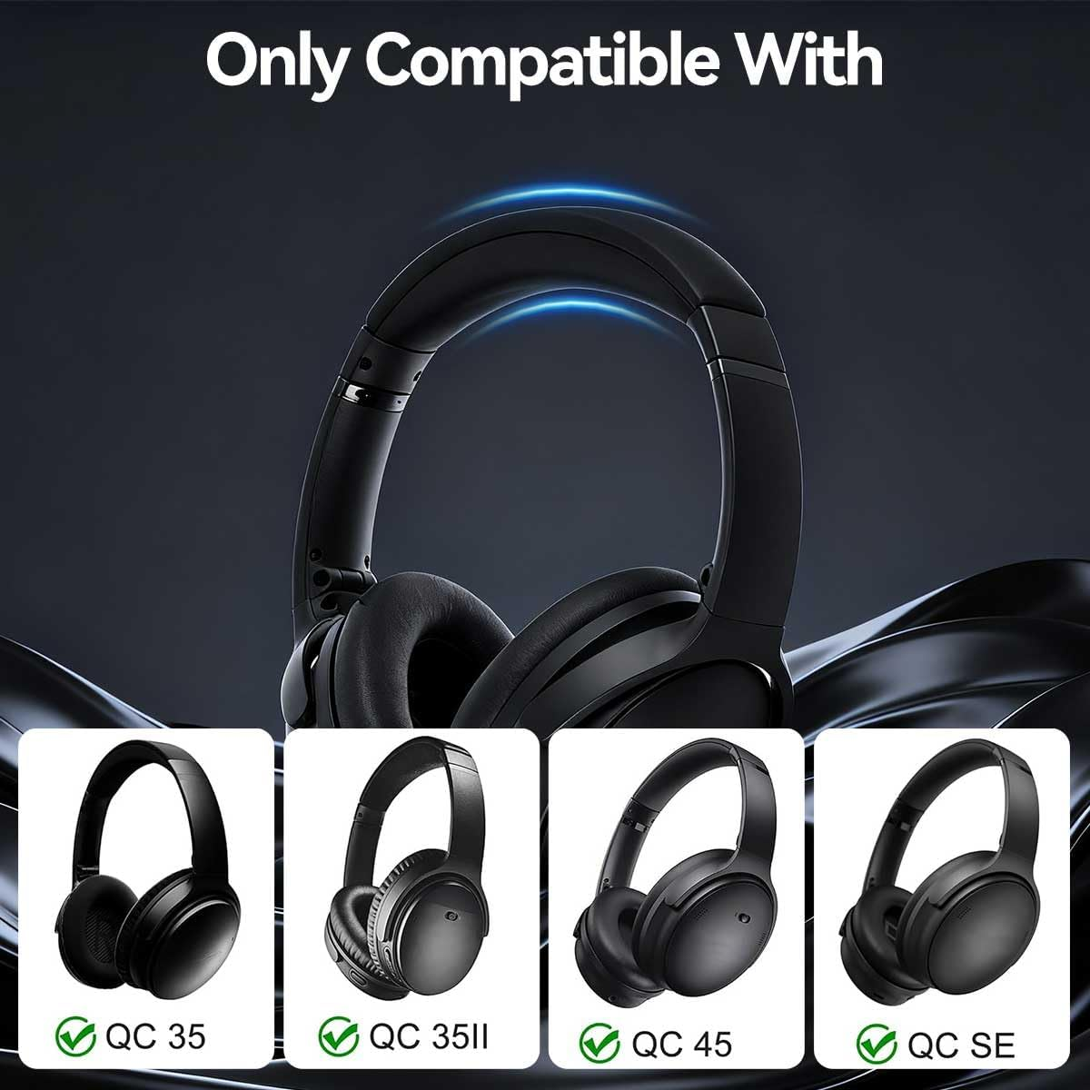 T Tersely Replacement Headband Pad for Bose Quietcomfort QC45 QCSE QC35II QC35 Headband Cushion Cover with Protein Leather& Memory Foam (Black) image number 1