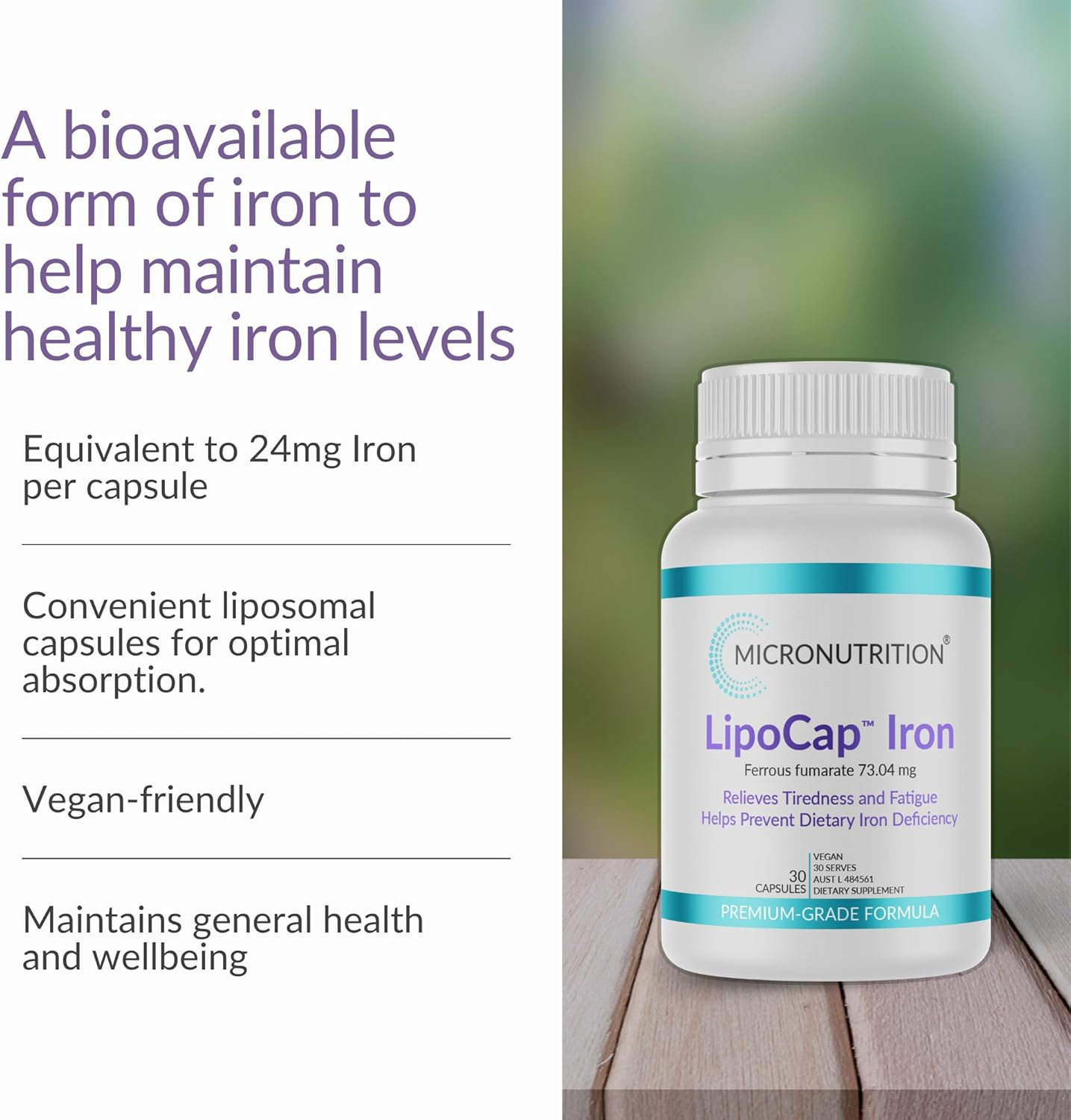 MICRONUTRITION Lipocap Iron Supplement, 30 Vege Caps image number 1