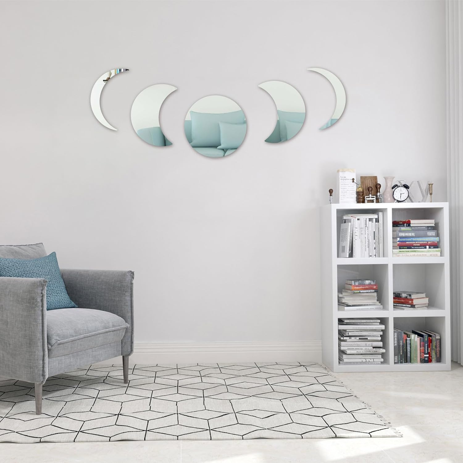 Moon Phase Mirror Set, Mirror Stickers for Walls, Acylic Moon Phase Wall Decor Small Adhesive Mirror for Wall, Stick on Wall Mirror Tiles, Interior Design Nordic Room Decor image number 2