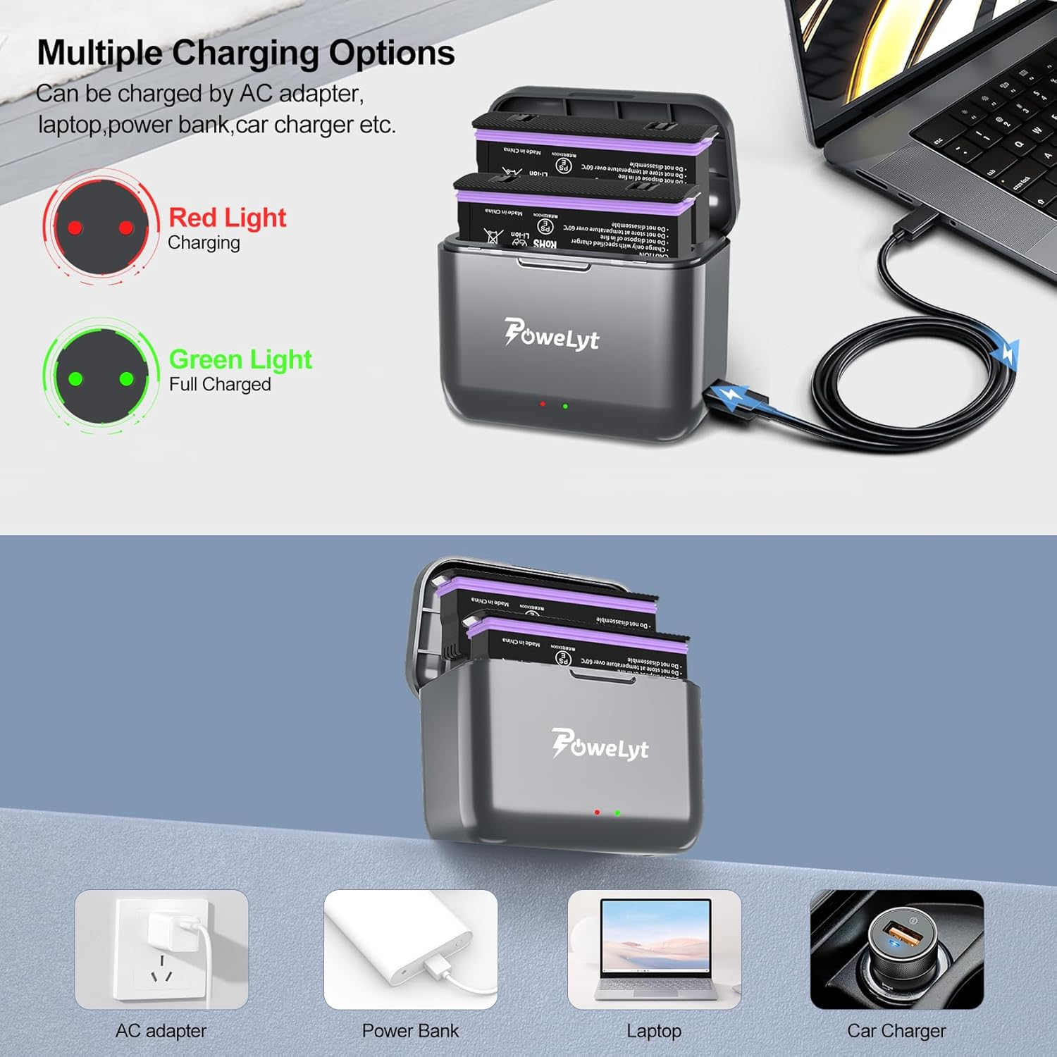 Powelyt 360 X5 Battery Charger Set 2 Packs 2800Mah Waterproof X5 Batteries and 2 Channels X5 Battery Charger with Battery Case Can Store Misro SD Card Fully Compatible with Insta360 X5 Action Camera image number 5