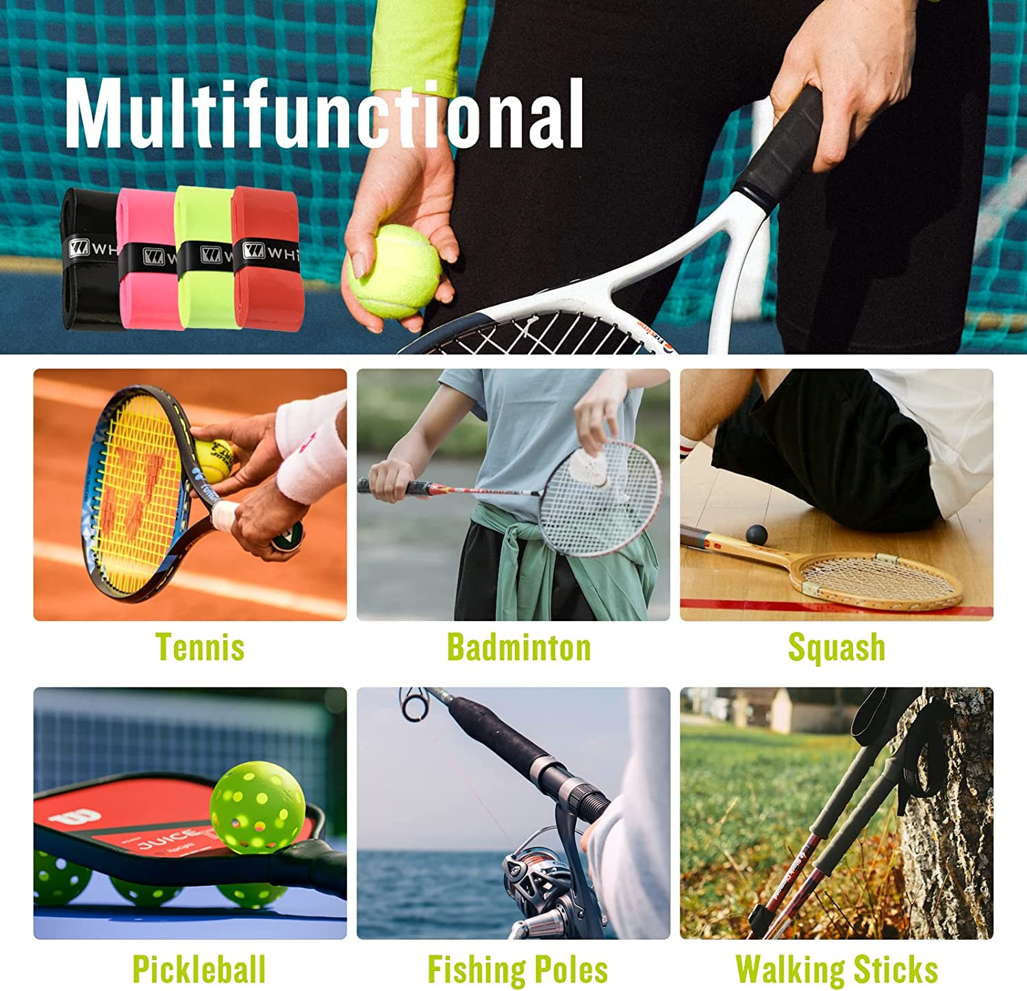 8Pcs Tennis Racket Grip Tape Outdoor Tape Handle Antiskid Badminton Accessories Racquet Band Grips Protector